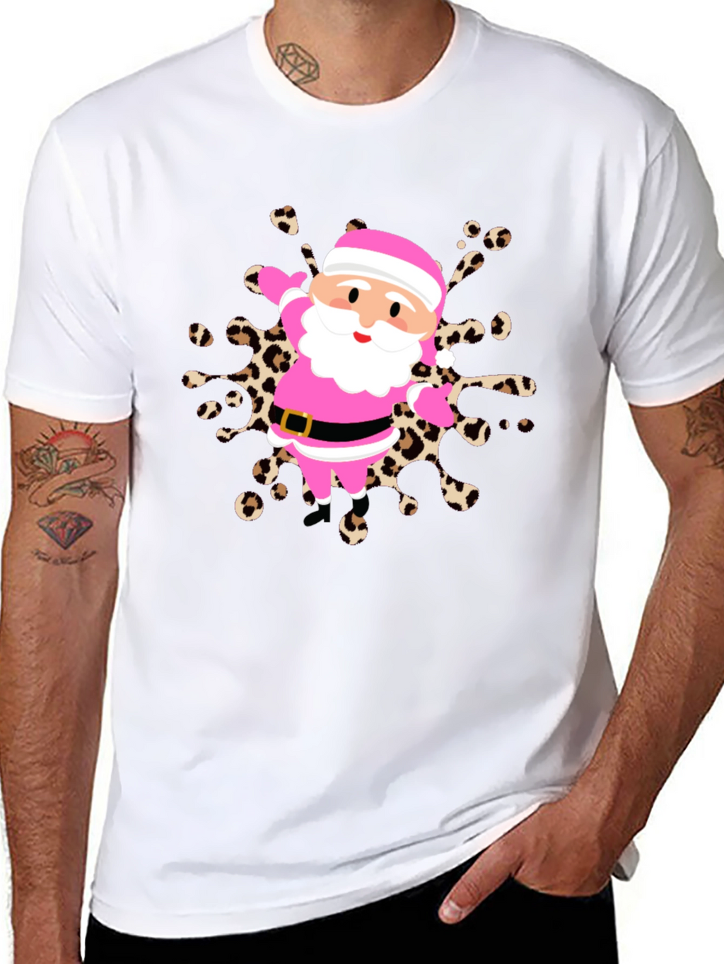 Festive Santa Tee - Pink & Leopard