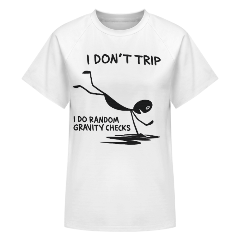 I Don't Trip, I Do Random Gravity Checks Funny T-Shirt | Humorous Stick Figure Graphic Tee(z906)
