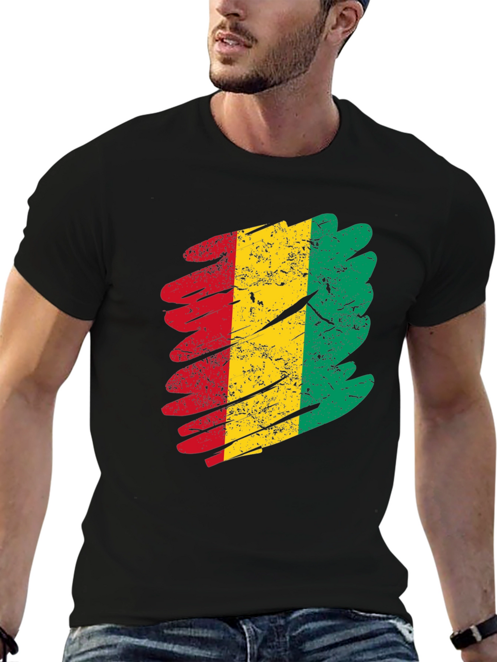 Guinea Flag Grunge T-Shirt - Black Tee