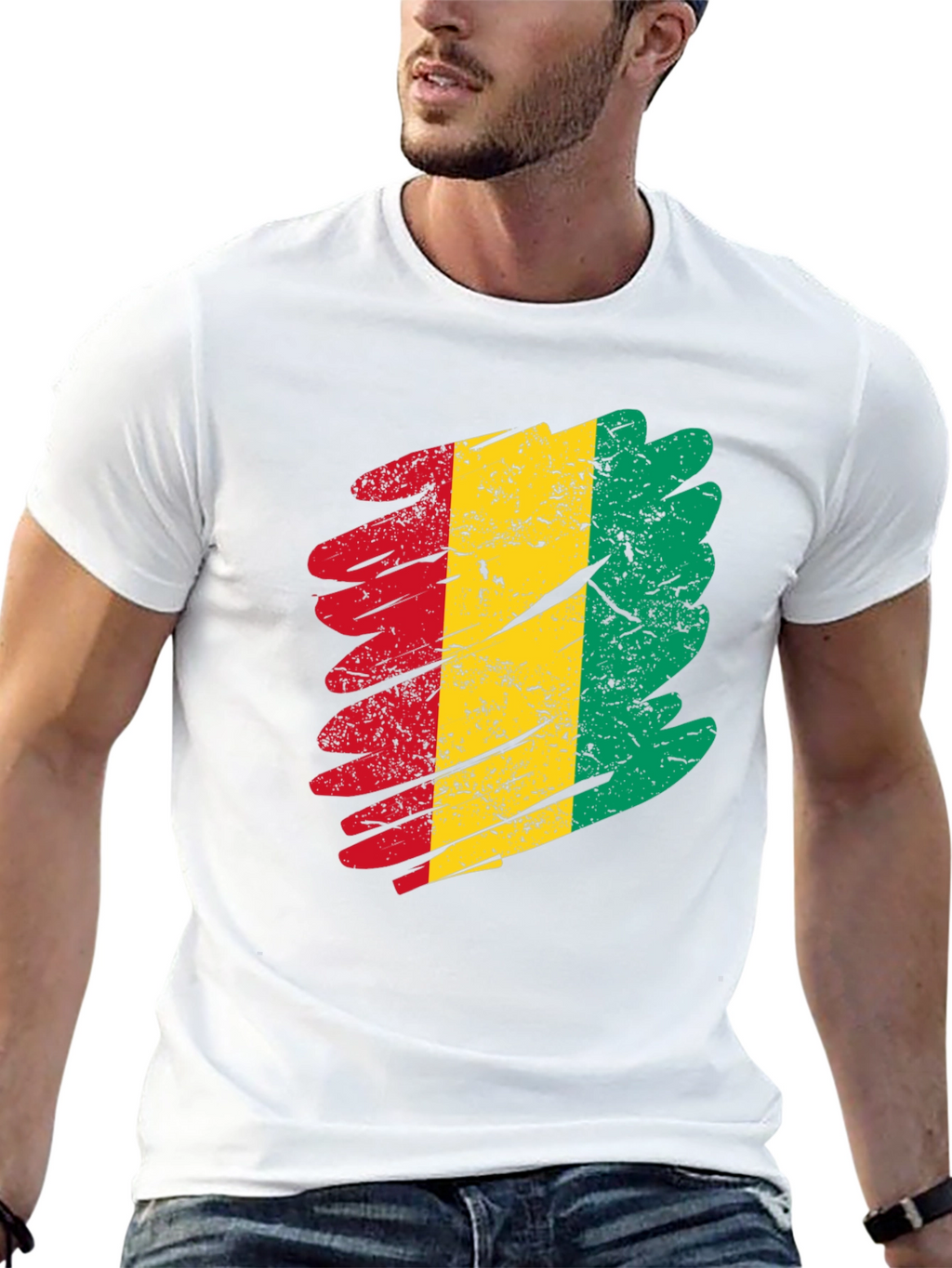 Guinea Flag Grunge T-Shirt - Black Tee