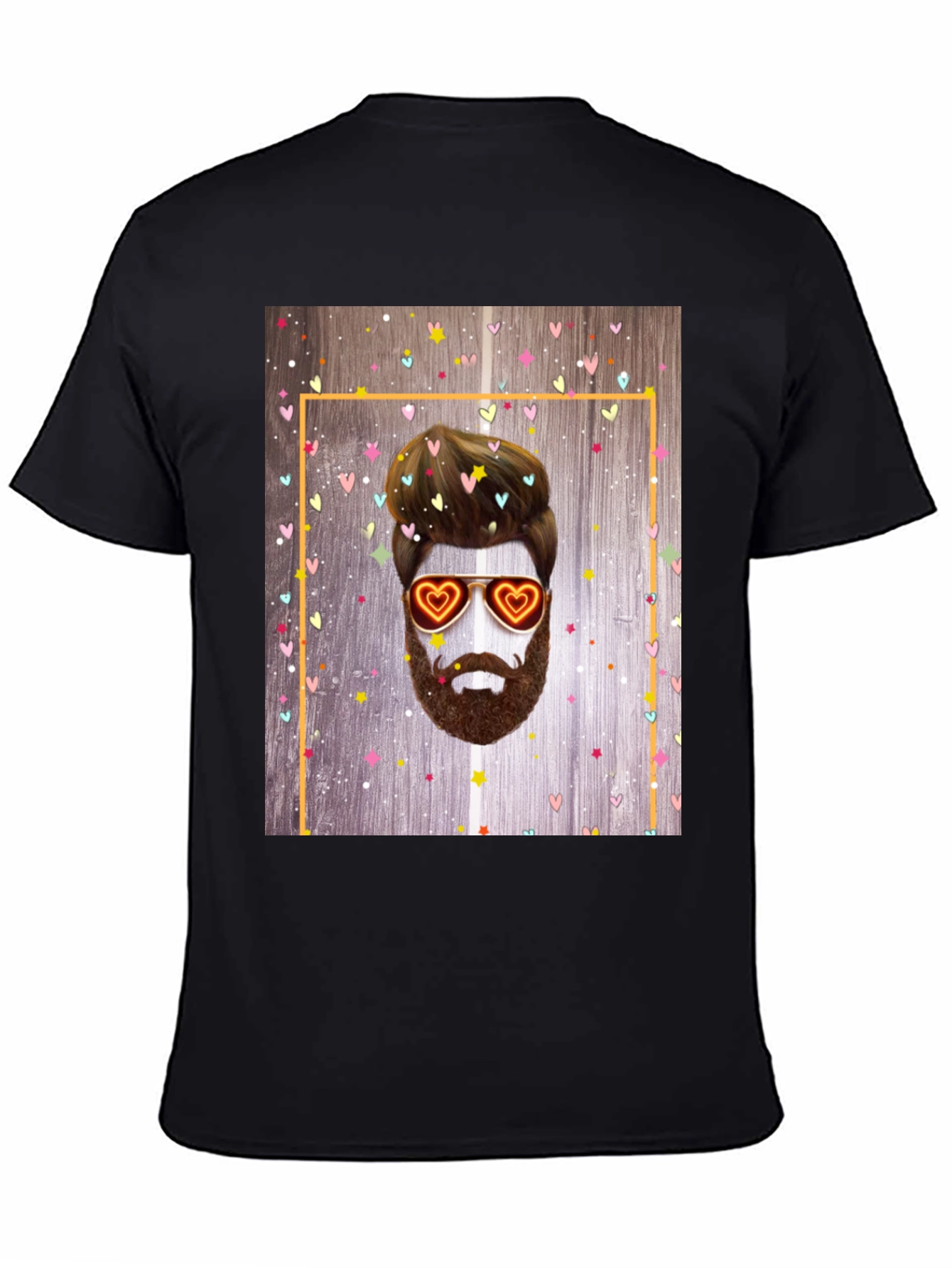 Bearded Man with Heart Glasses Graphic Tee