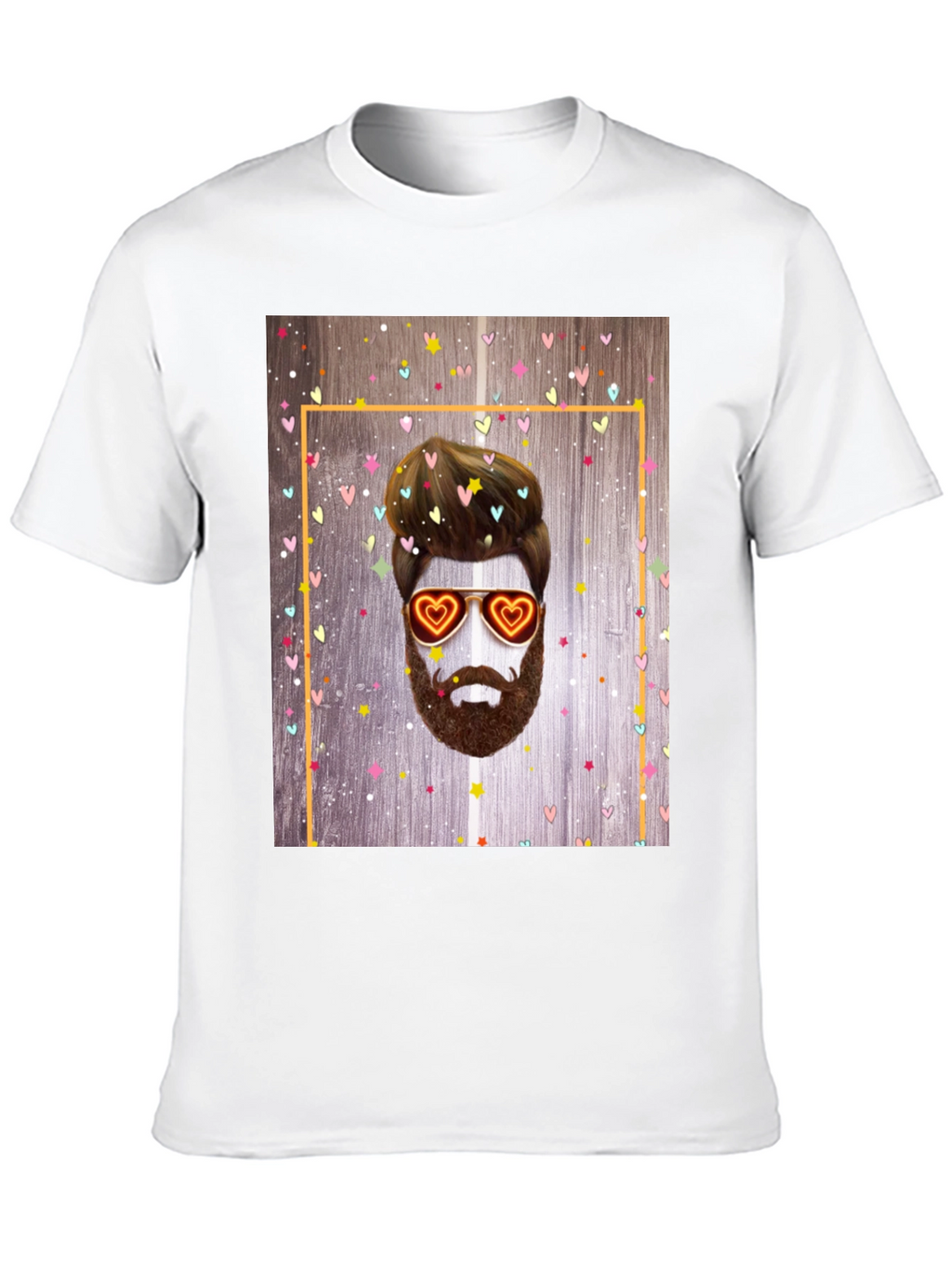Bearded Man with Heart Glasses Graphic Tee