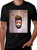 Bearded Man with Heart Glasses Graphic Tee