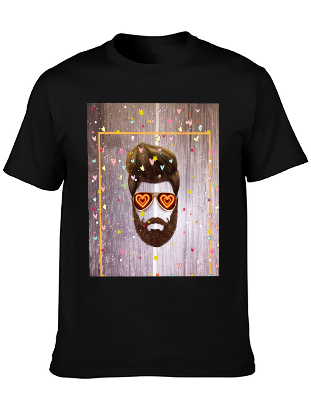 Bearded Man with Heart Glasses Graphic Tee