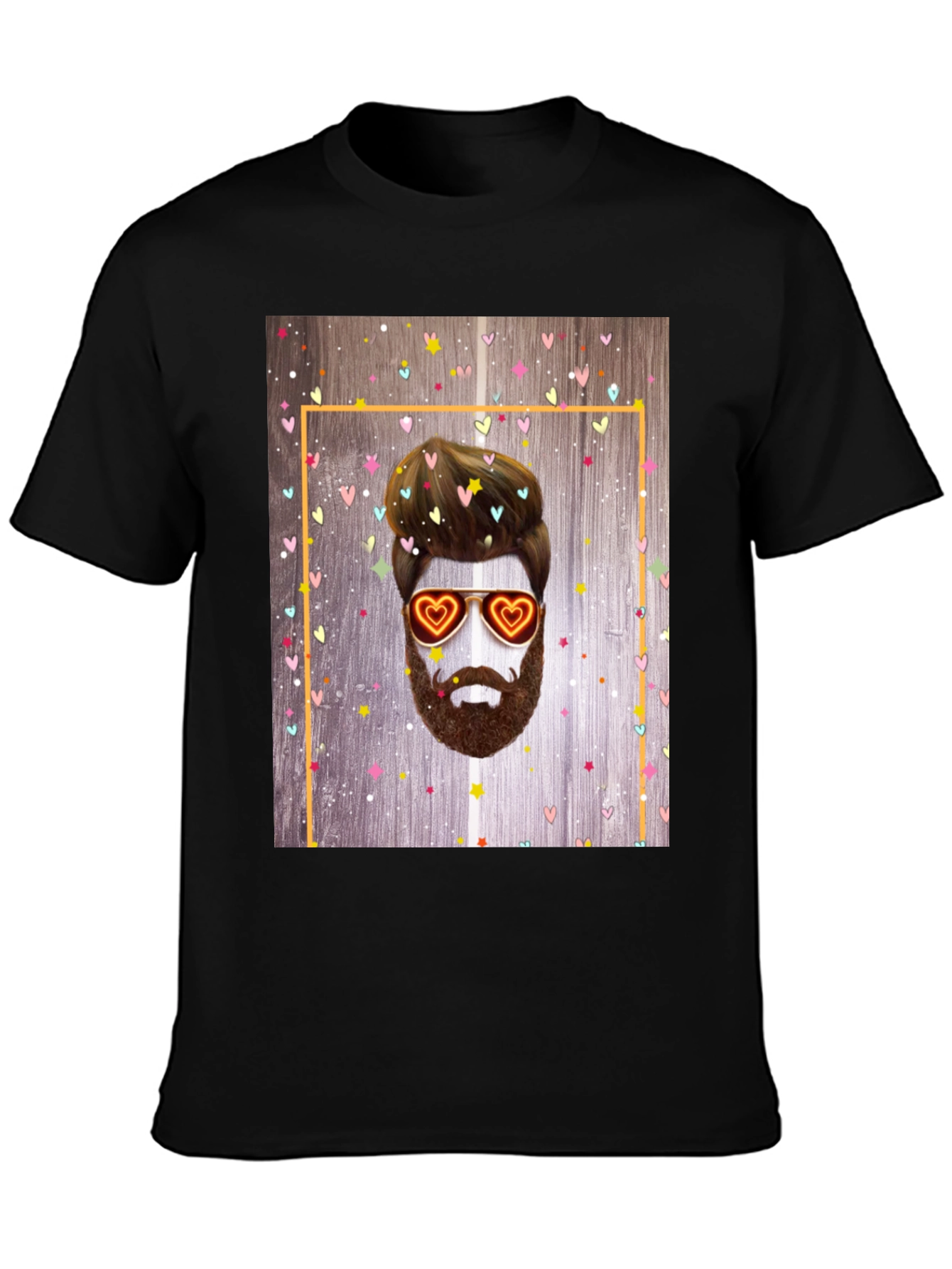 Bearded Man with Heart Glasses Graphic Tee