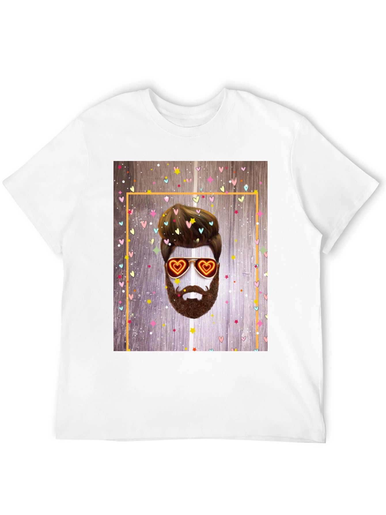 Bearded Man with Heart Glasses Graphic Tee