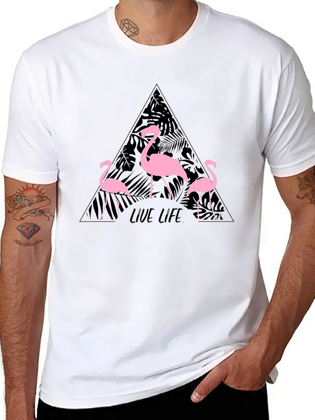 Flamingo Live Life Graphic Print Crew Neck T-Shirt