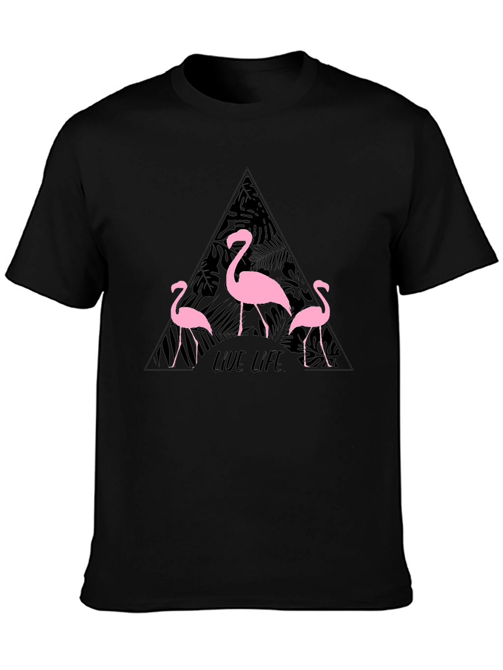 Flamingo Live Life Graphic Print Crew Neck T-Shirt