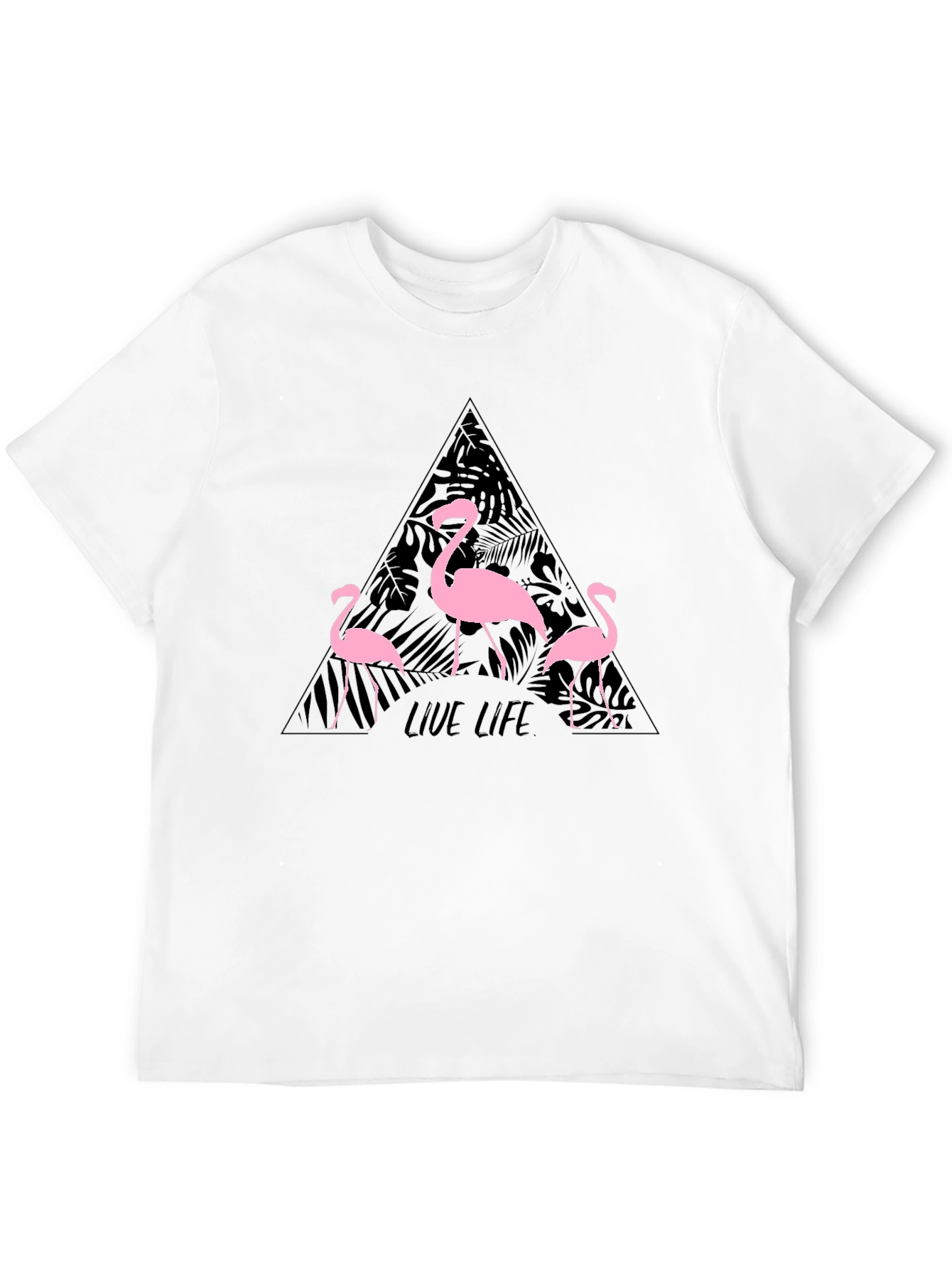 Flamingo Live Life Graphic Print Crew Neck T-Shirt