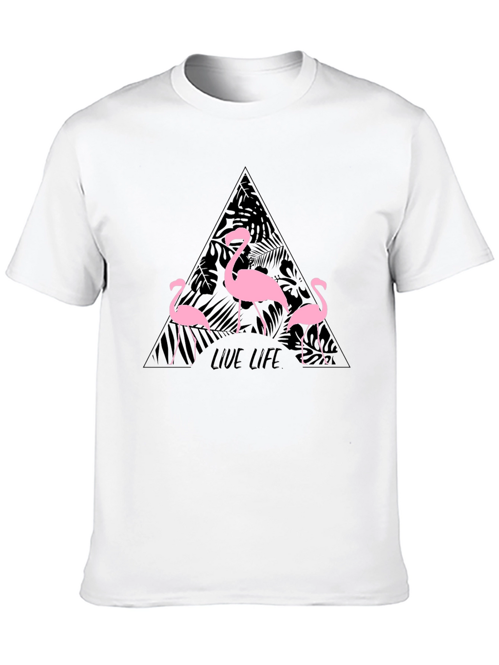 Flamingo Live Life Graphic Print Crew Neck T-Shirt