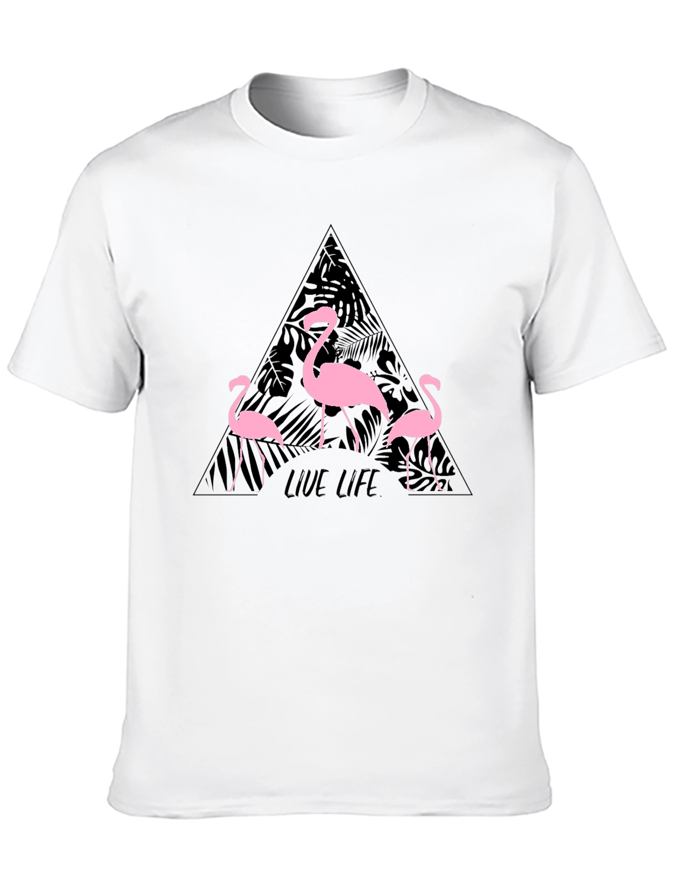 Flamingo Live Life Graphic Print Crew Neck T-Shirt