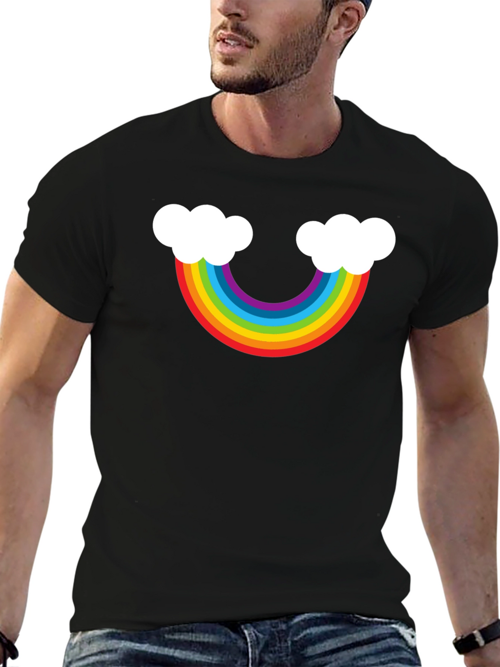 Rainbow Cloud Graphic Tee - Black Casual Shirt