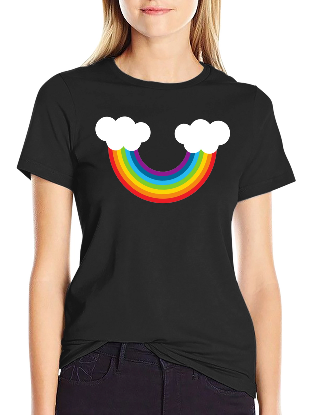 Rainbow Cloud Graphic Tee - Black Casual Shirt
