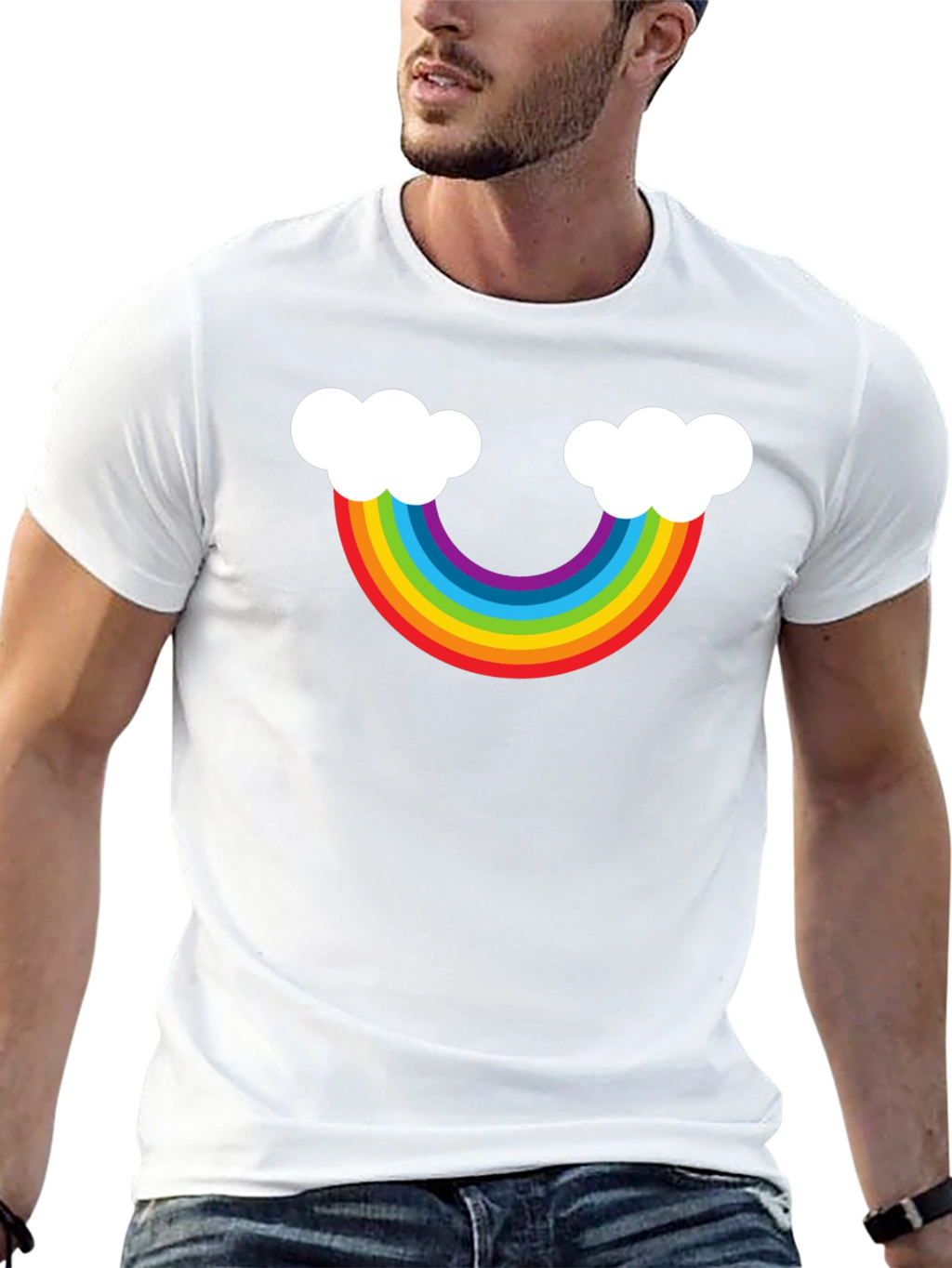 Rainbow Cloud Graphic Tee - Black Casual Shirt