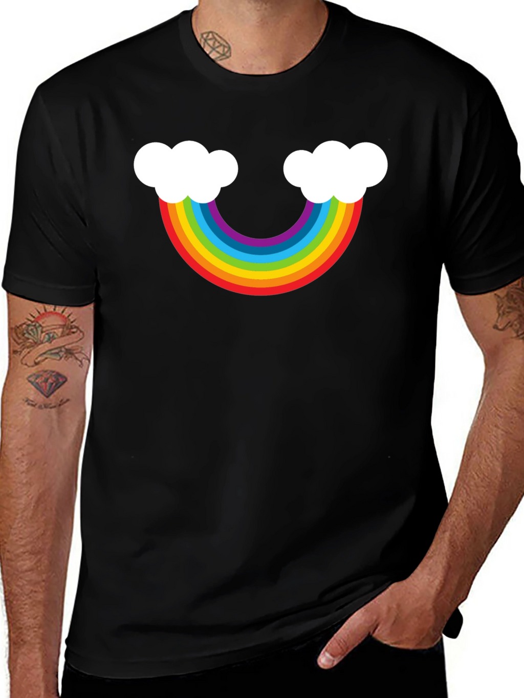 Rainbow Cloud Graphic Tee - Black Casual Shirt