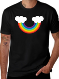 Rainbow Cloud Graphic Tee - Black Casual Shirt