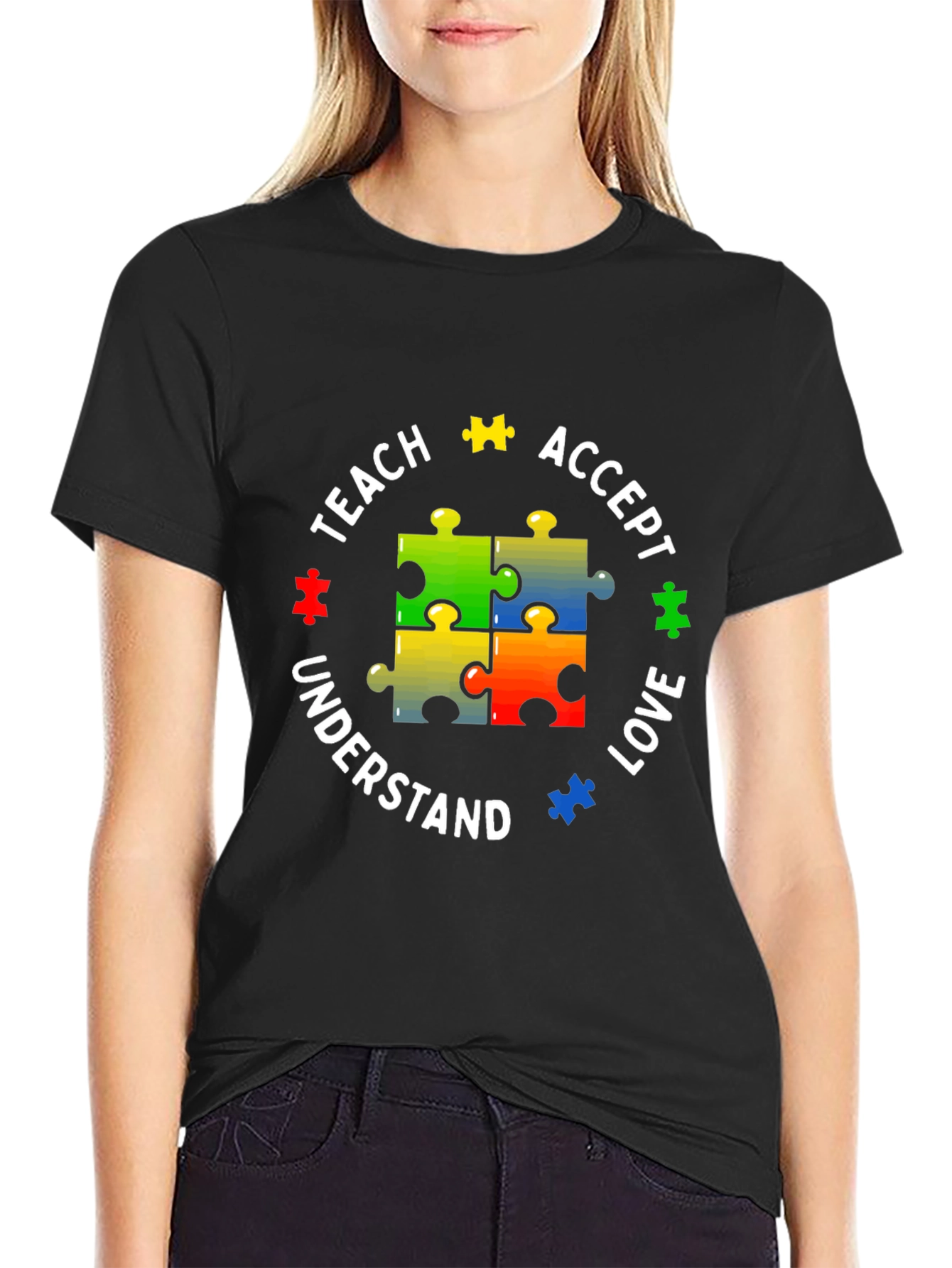 Autism Awareness Puzzle Piece Teach Love T-Shirt