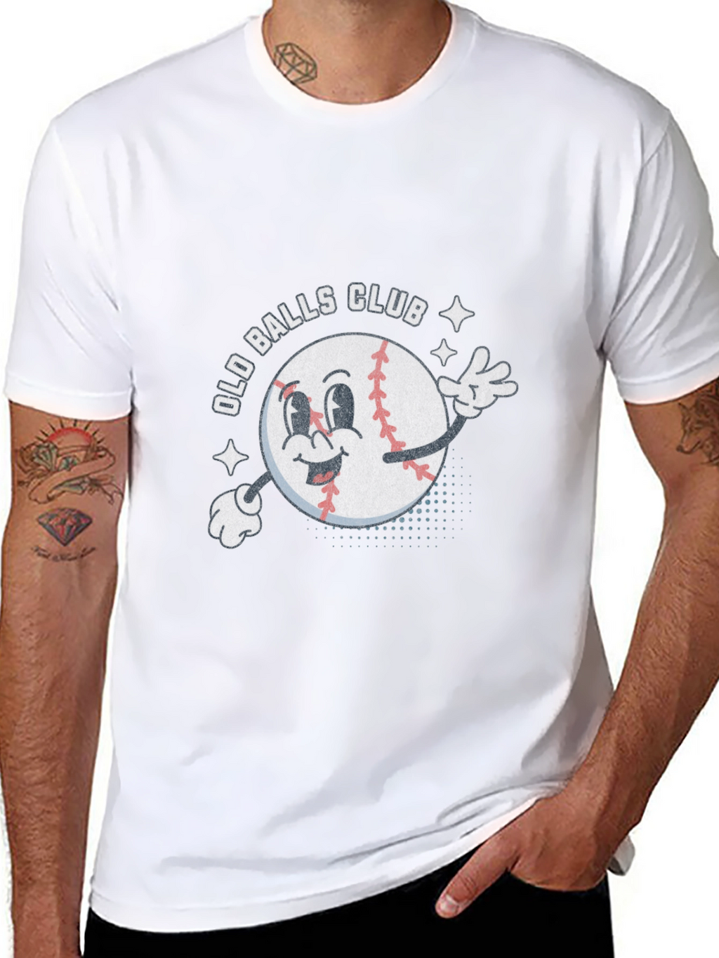 Old Balls Club Baseball Cartoon T-Shirt - Black