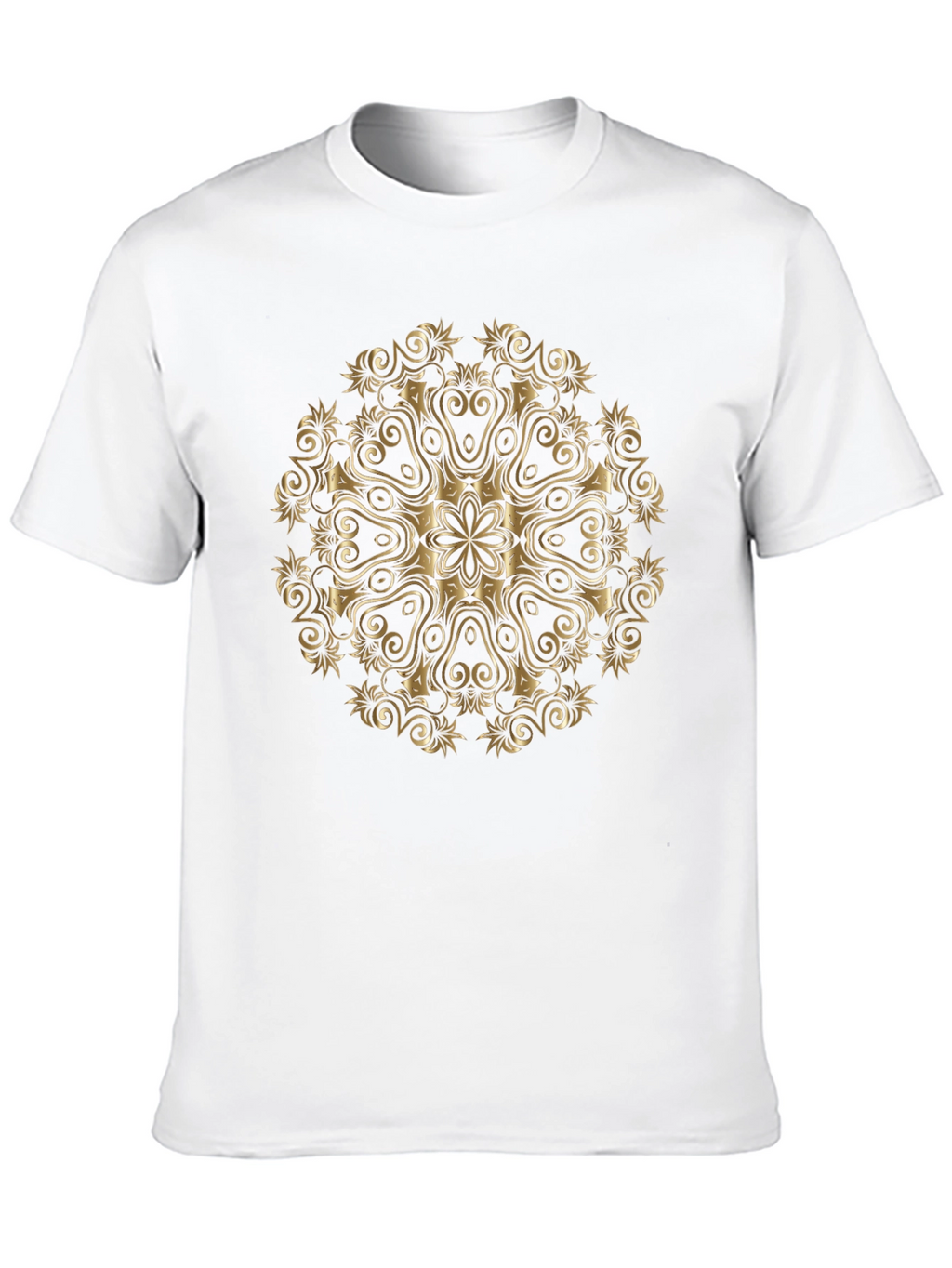Elegant Gold Mandala Print Black T-Shirt