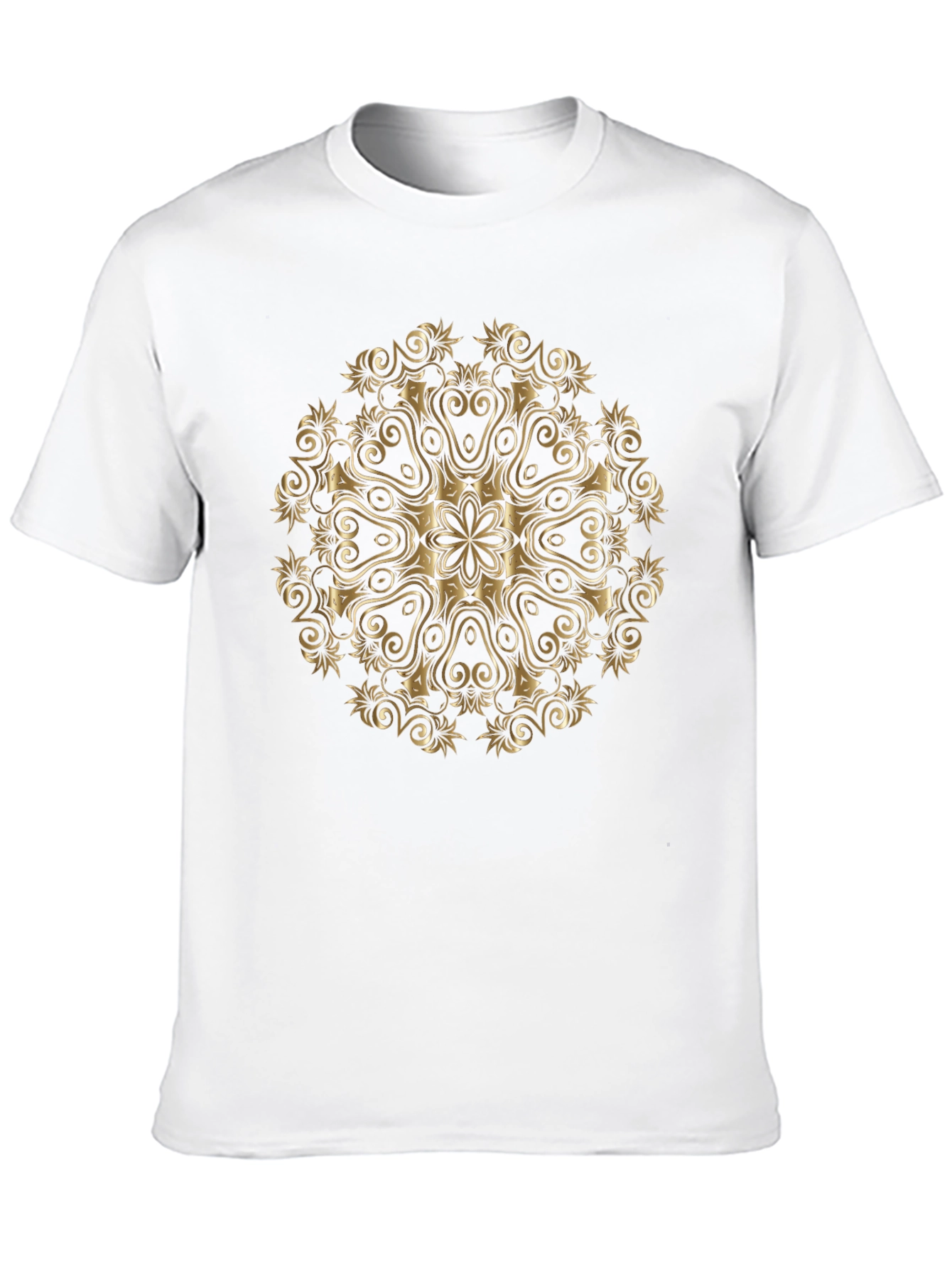 Elegant Gold Mandala Print Black T-Shirt