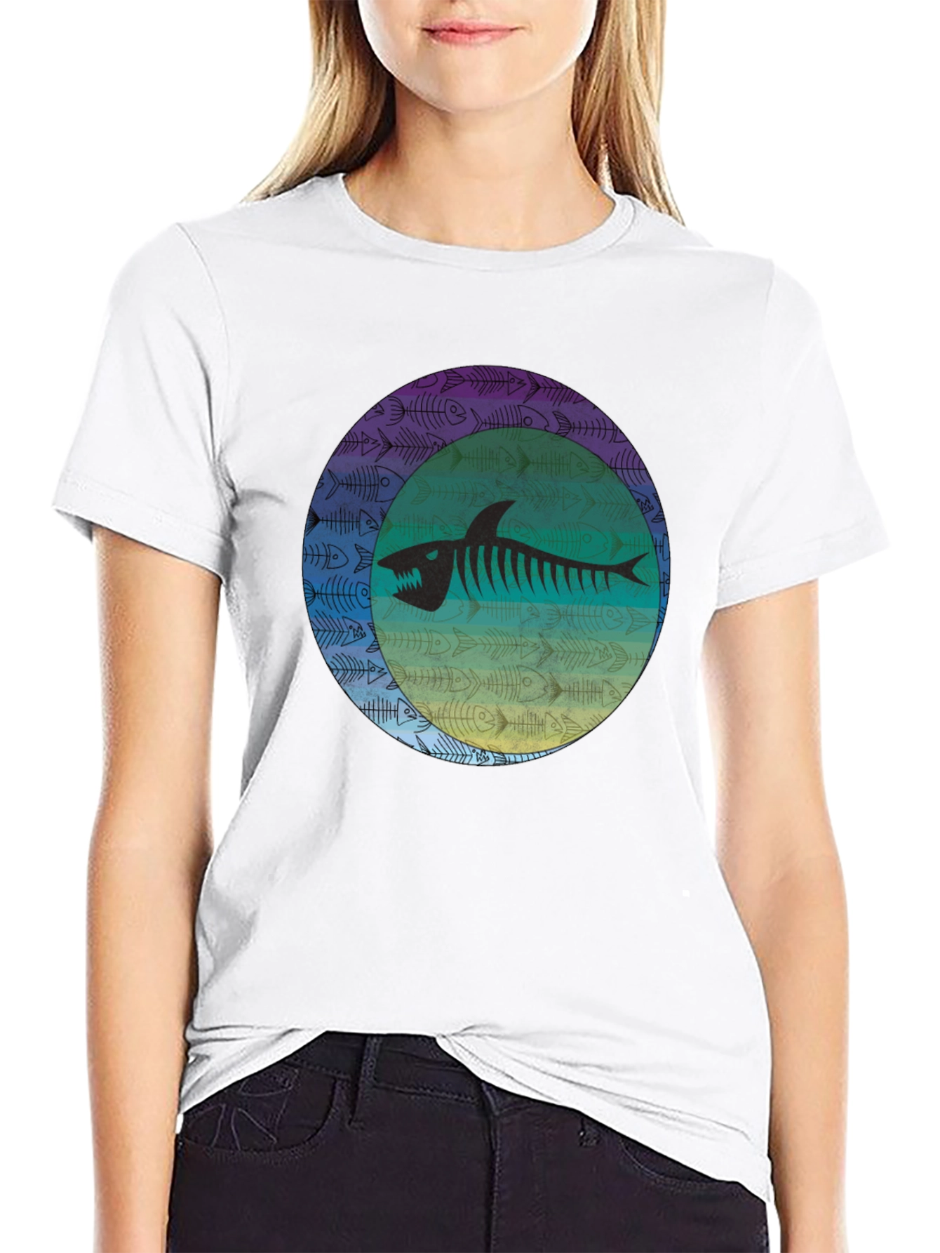 Shark Skeleton Graphic Tee - Black