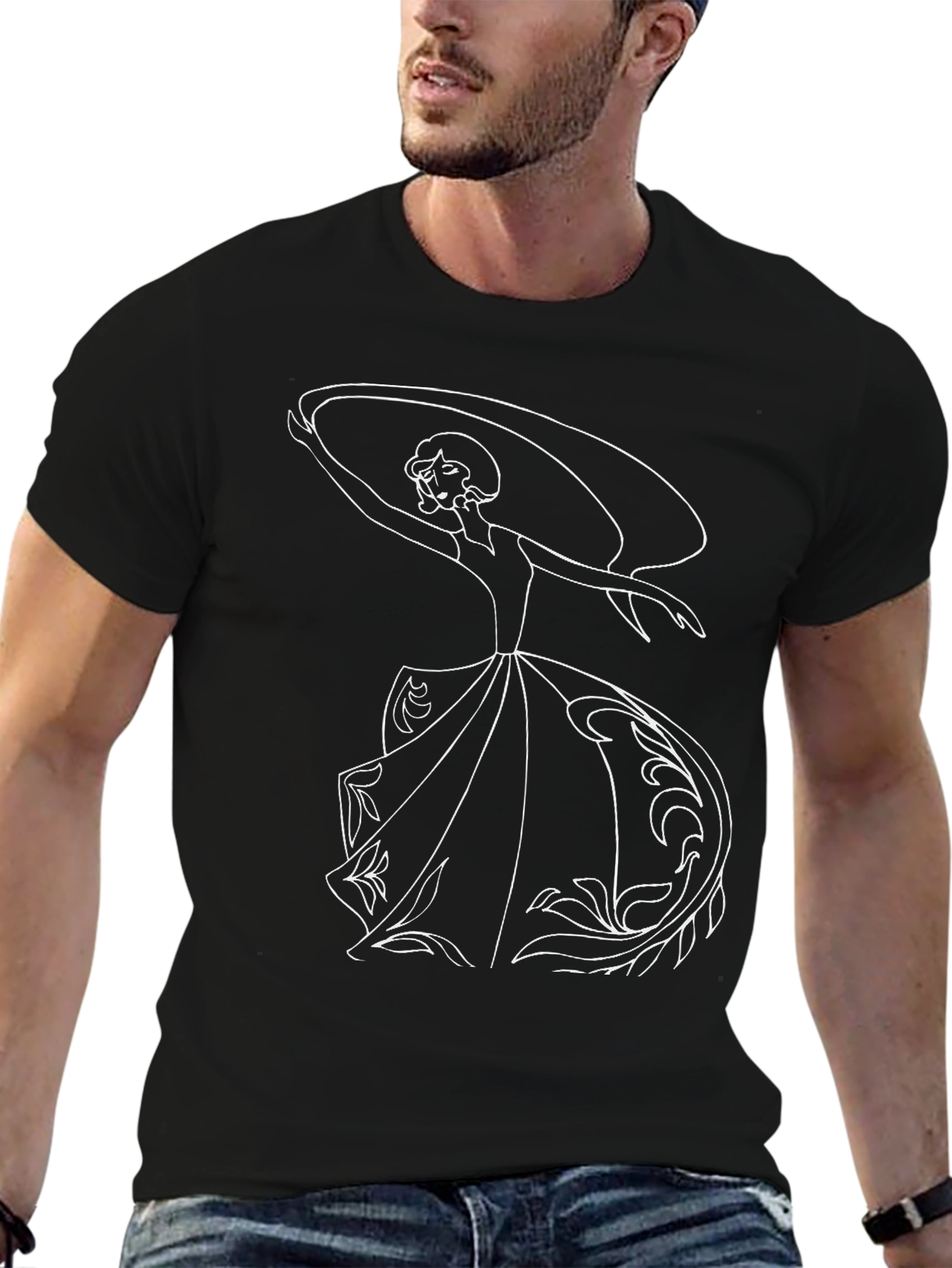 Elegant Woman Graphic Tee - Black Cotton T-Shirt