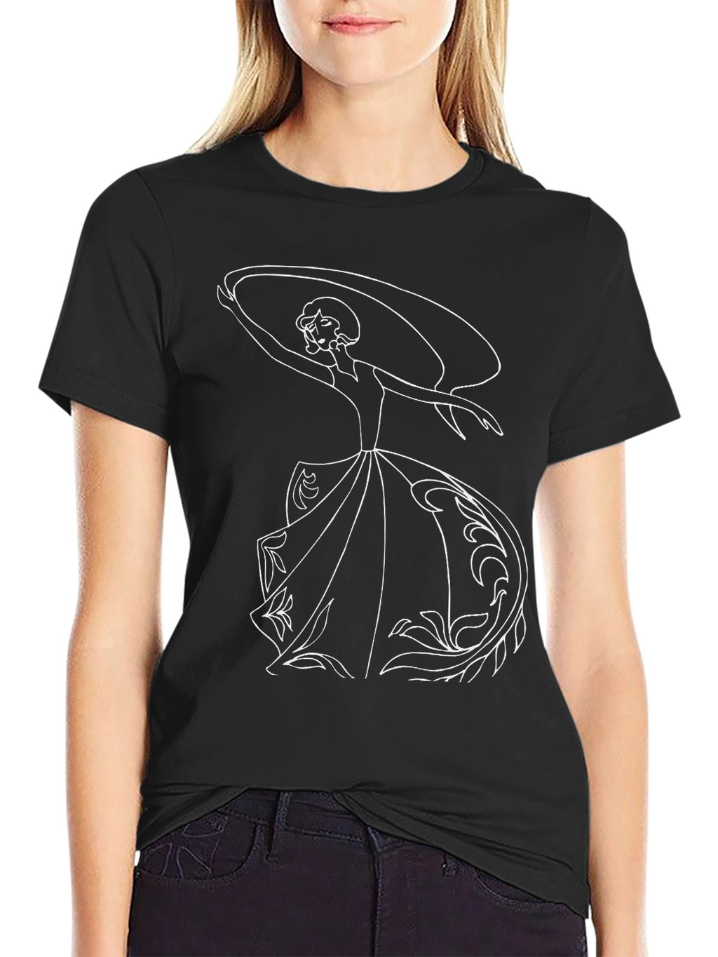 Elegant Woman Graphic Tee - Black Cotton T-Shirt