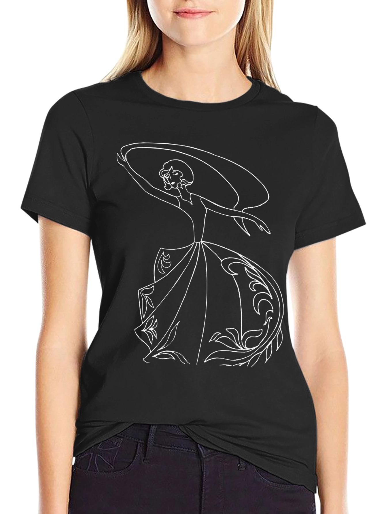 Elegant Woman Graphic Tee - Black Cotton T-Shirt