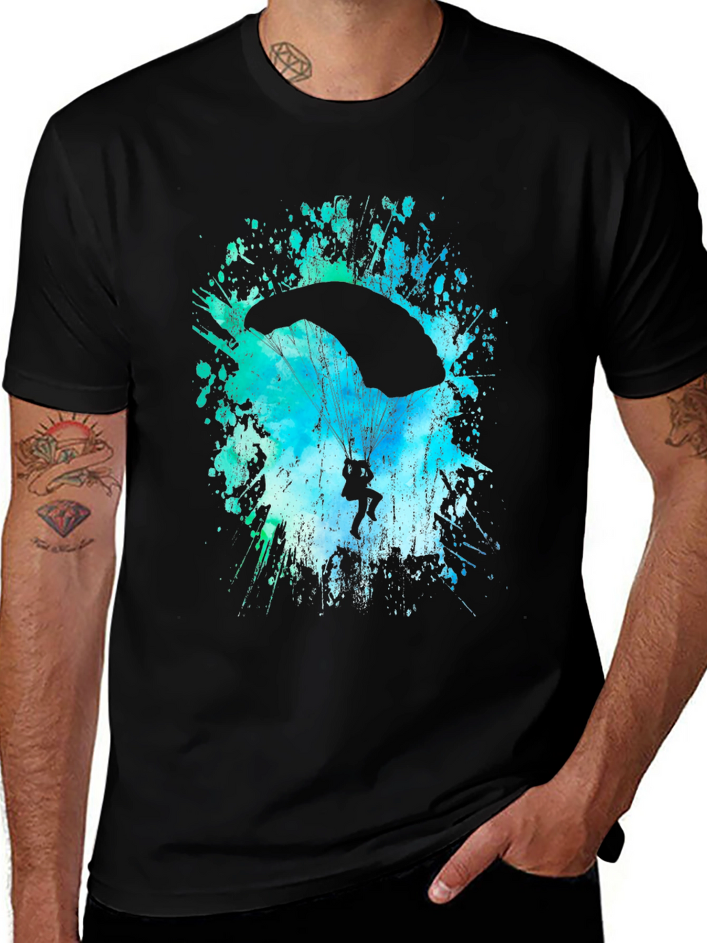 Skydiving Parachute Silhouette Graphic Print T-Shirt