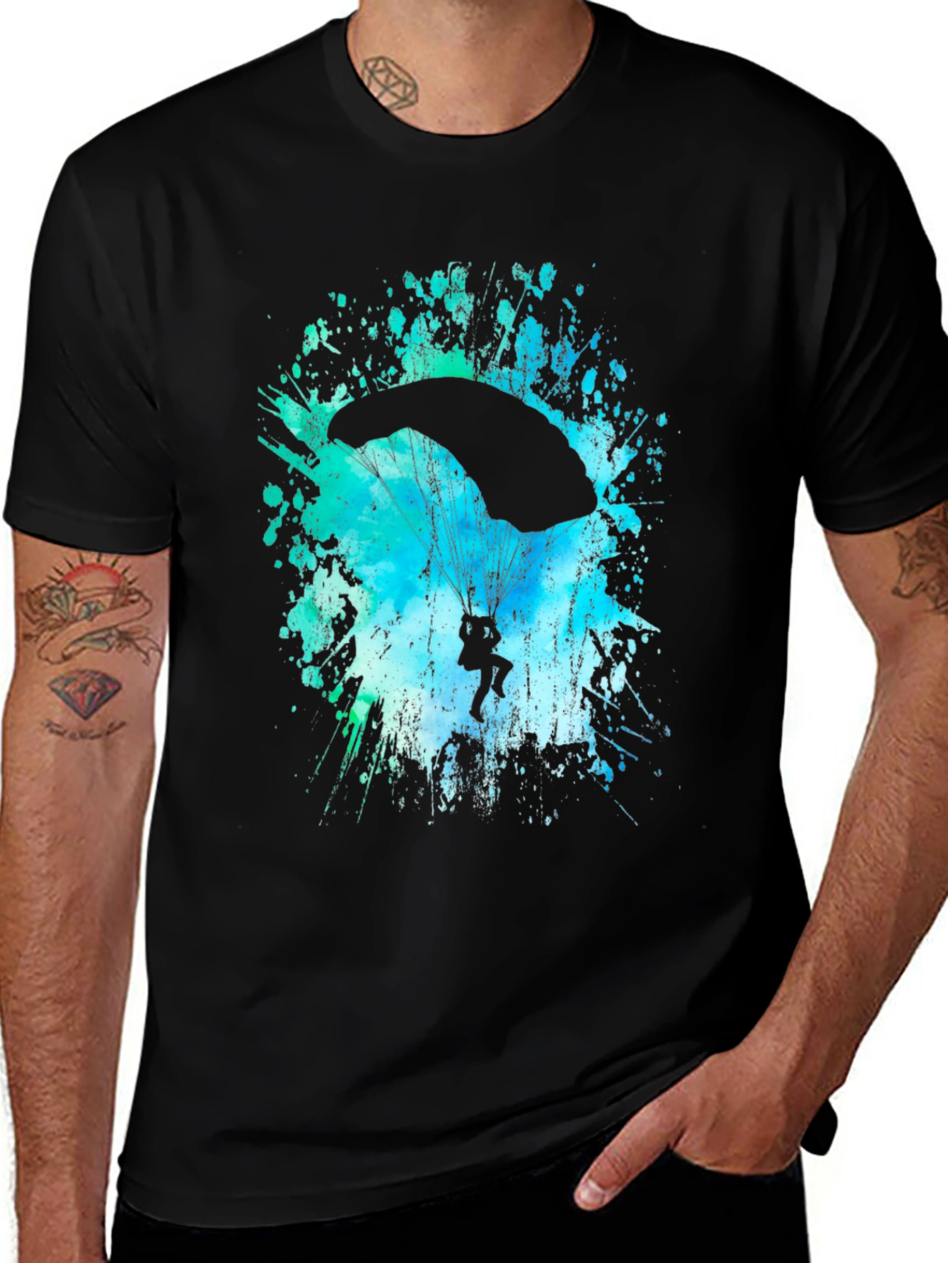 Skydiving Parachute Silhouette Graphic Print T-Shirt
