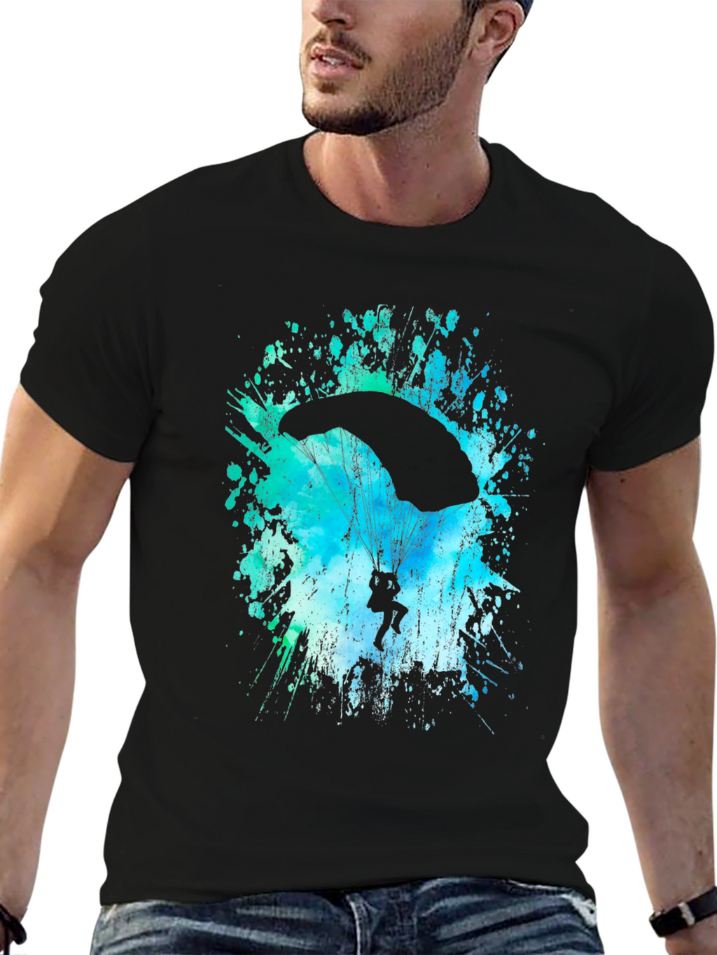 Skydiving Parachute Silhouette Graphic Print T-Shirt