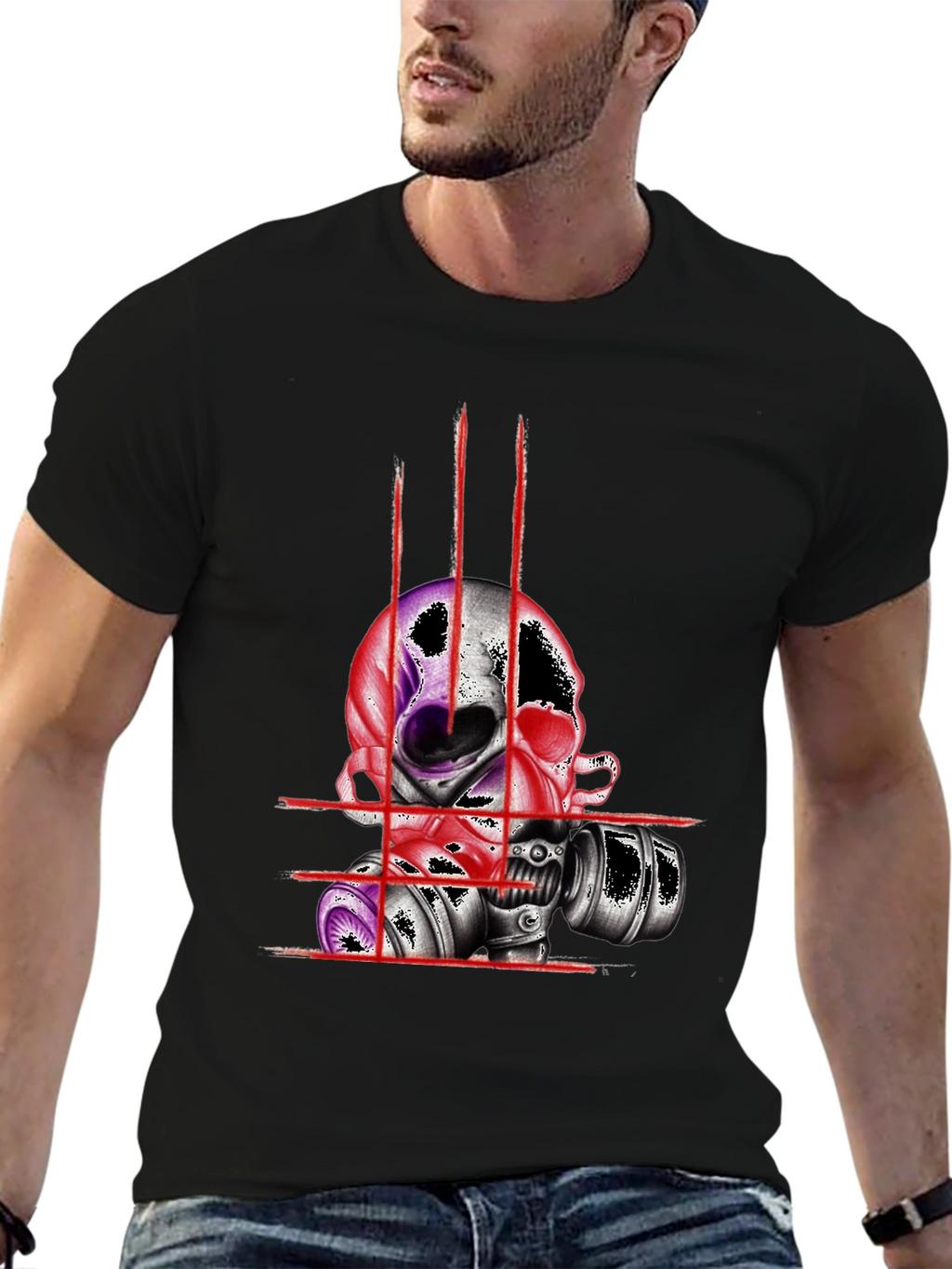 Skull & Mask Graphic Tee - Edgy Design