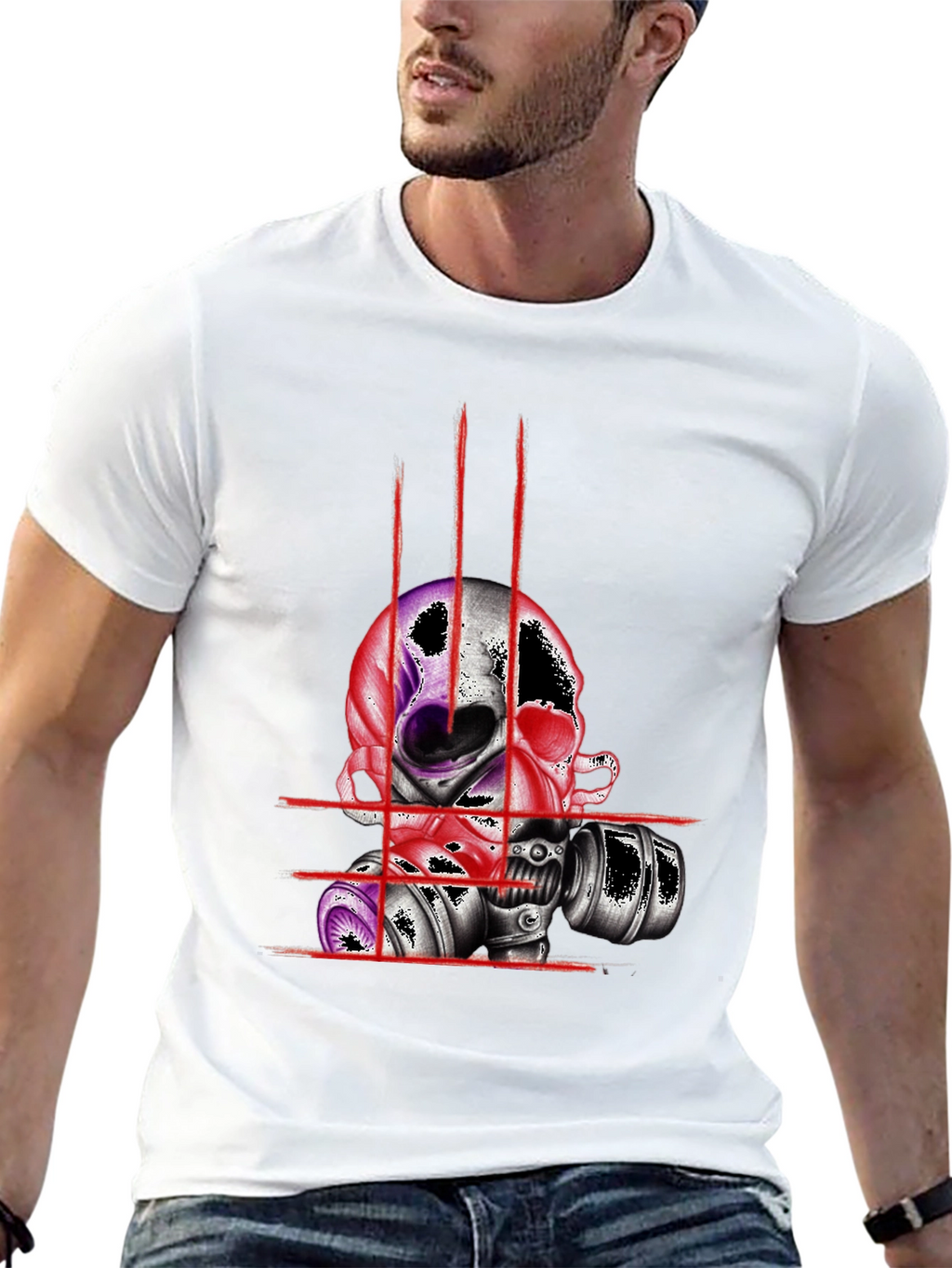 Skull & Mask Graphic Tee - Edgy Design