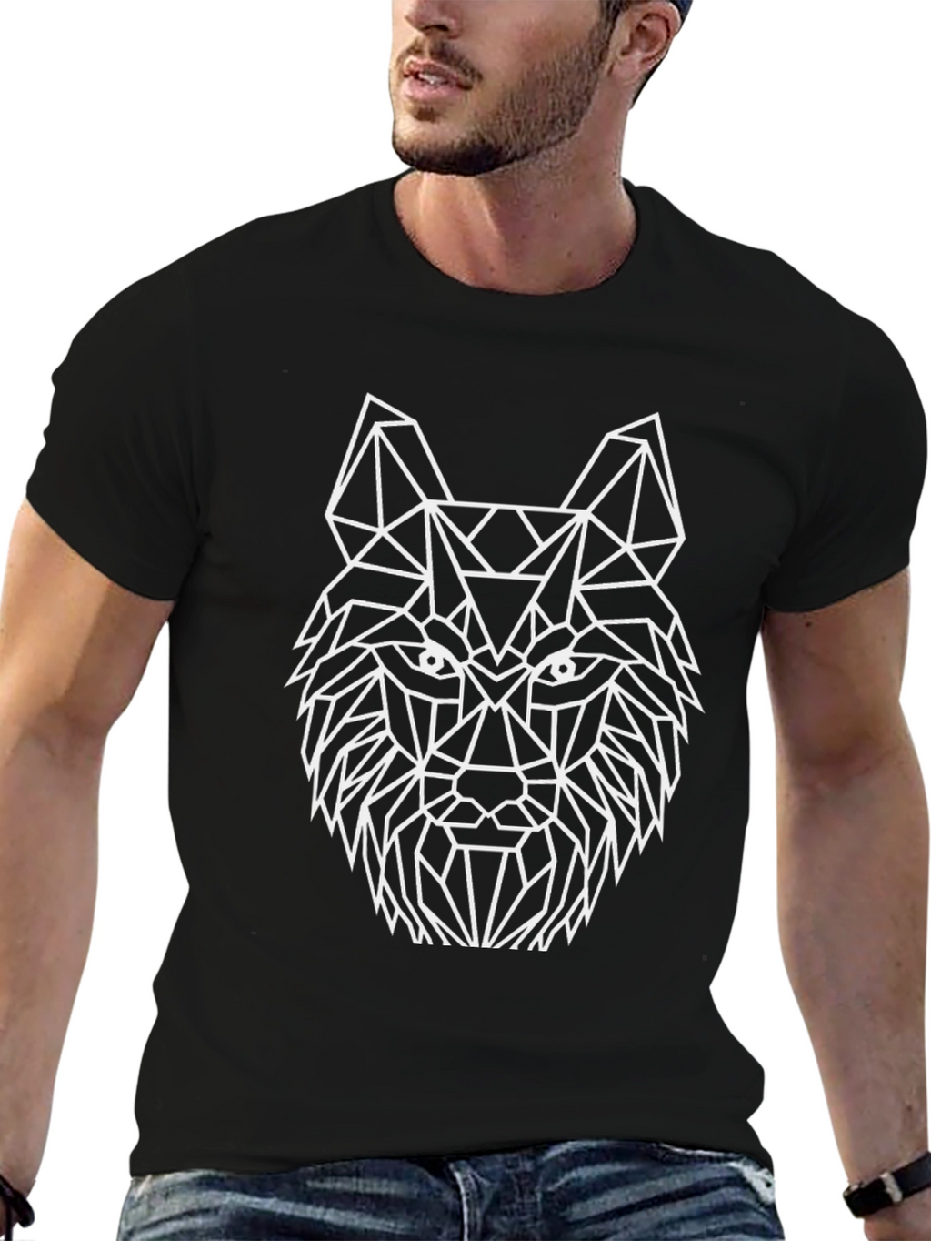 Geometric Wolf Graphic Tee - Black