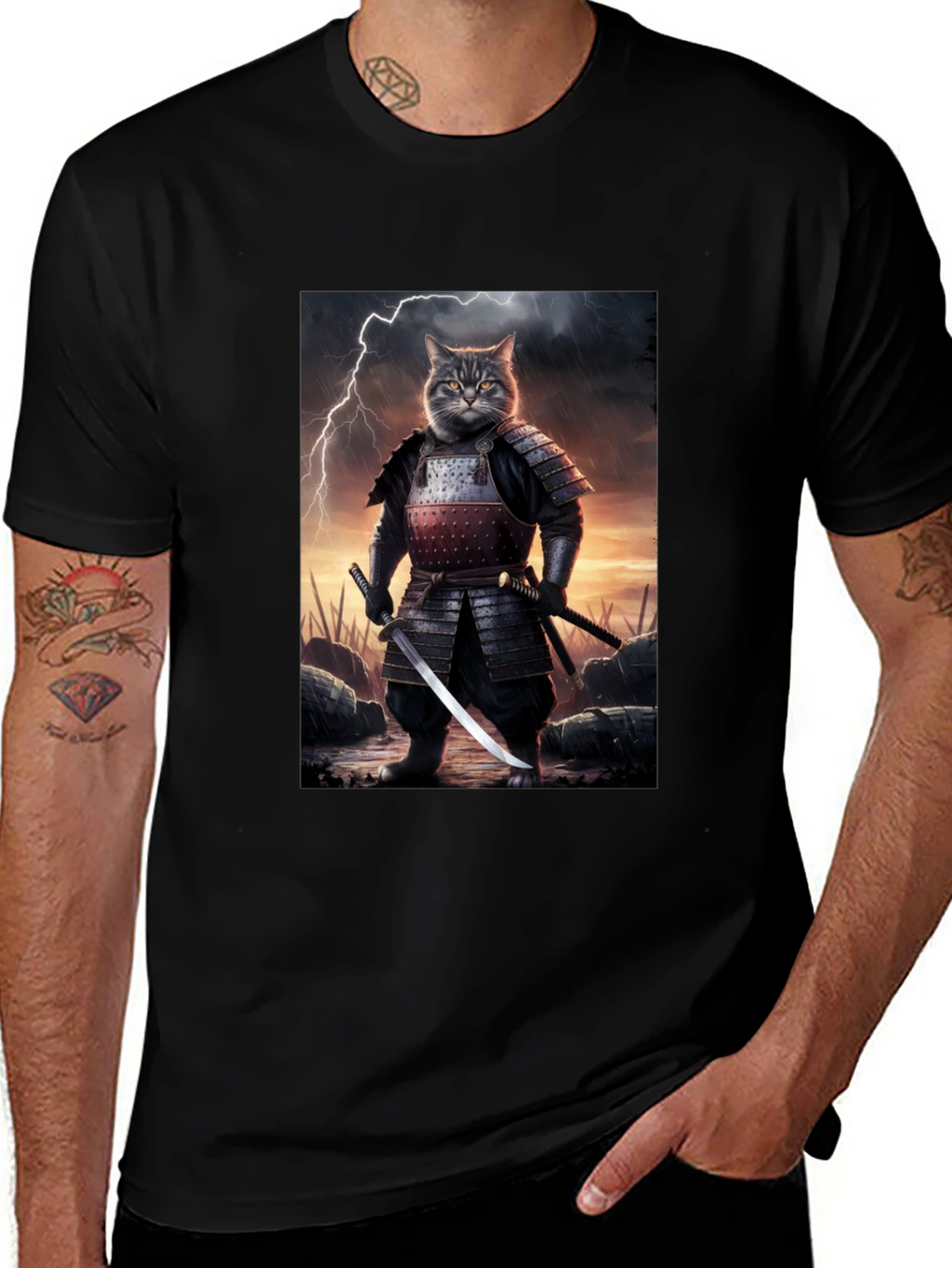 Samurai Cat T-Shirt - Unique Graphic Tee