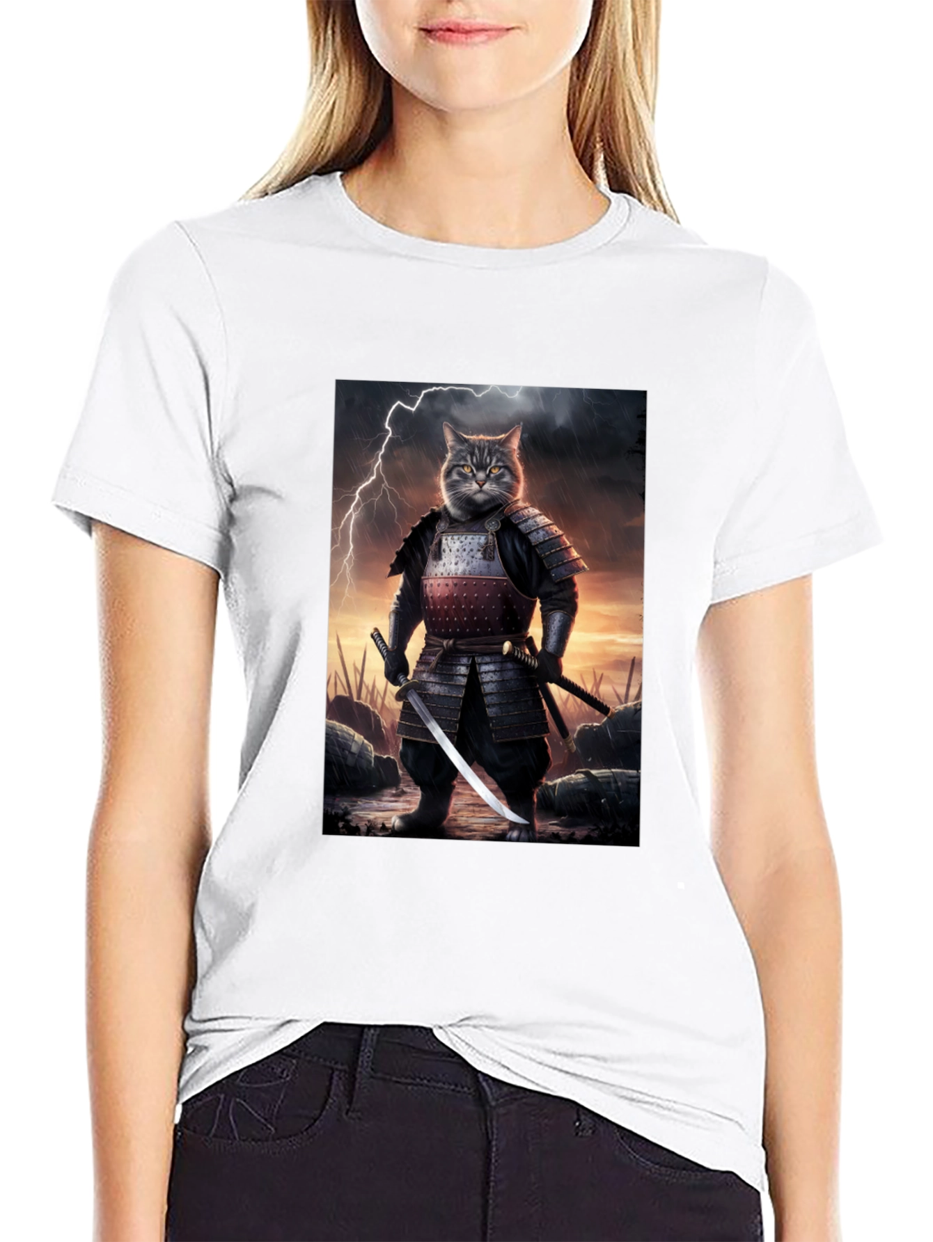 Samurai Cat T-Shirt - Unique Graphic Tee
