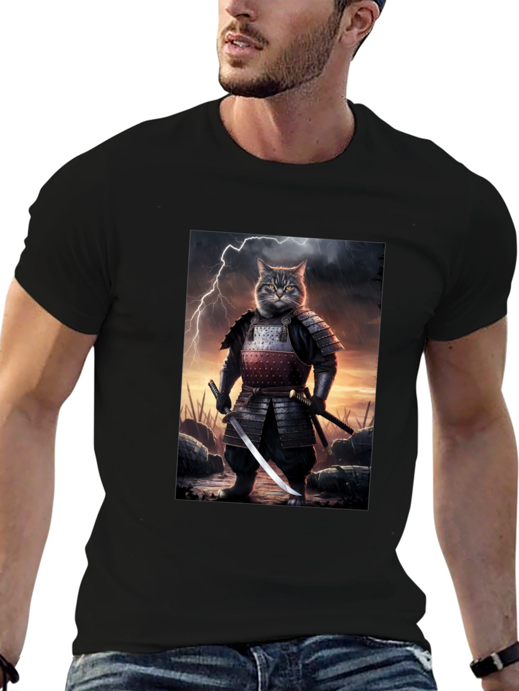 Samurai Cat T-Shirt - Unique Graphic Tee