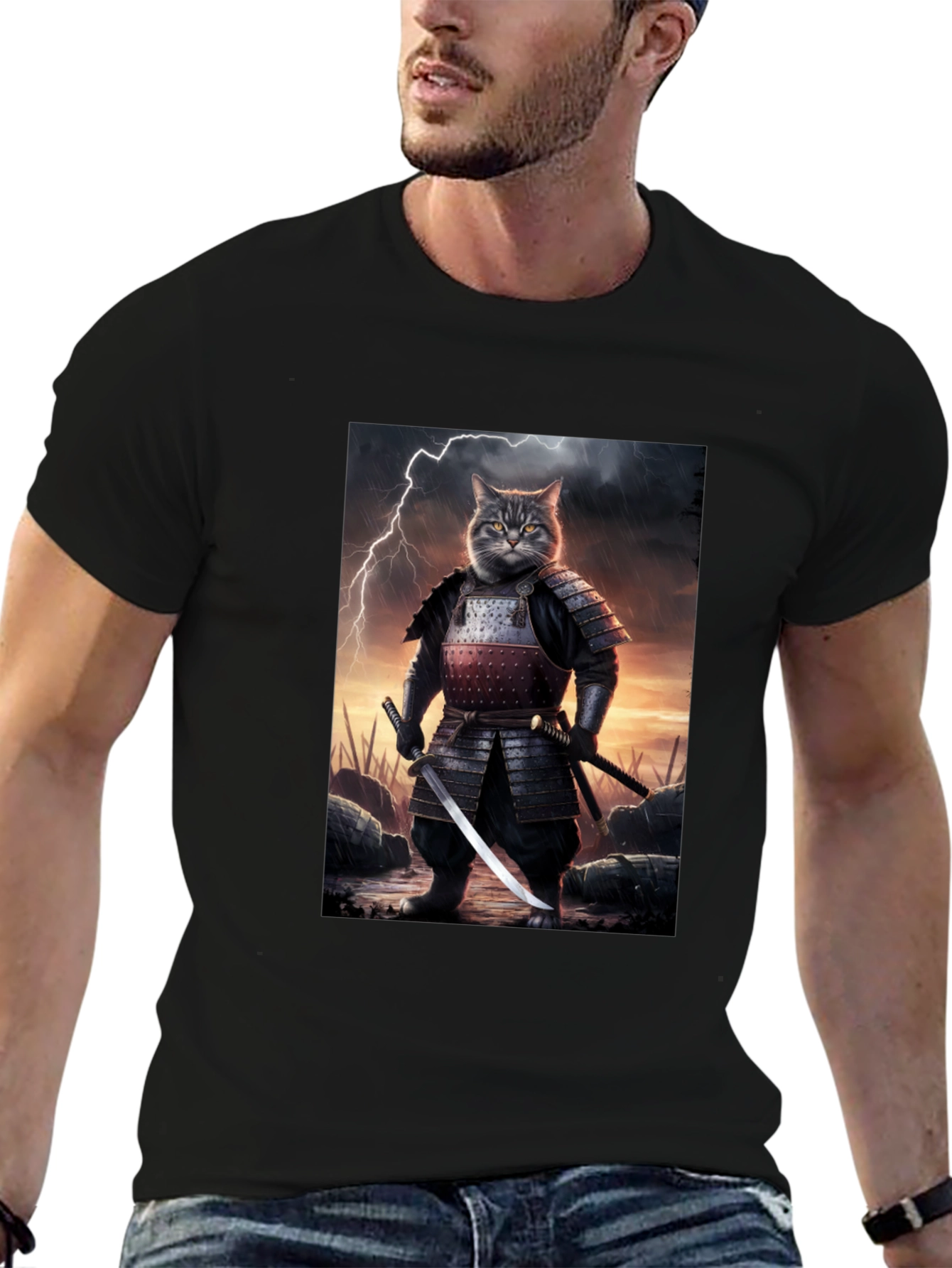 Samurai Cat T-Shirt - Unique Graphic Tee