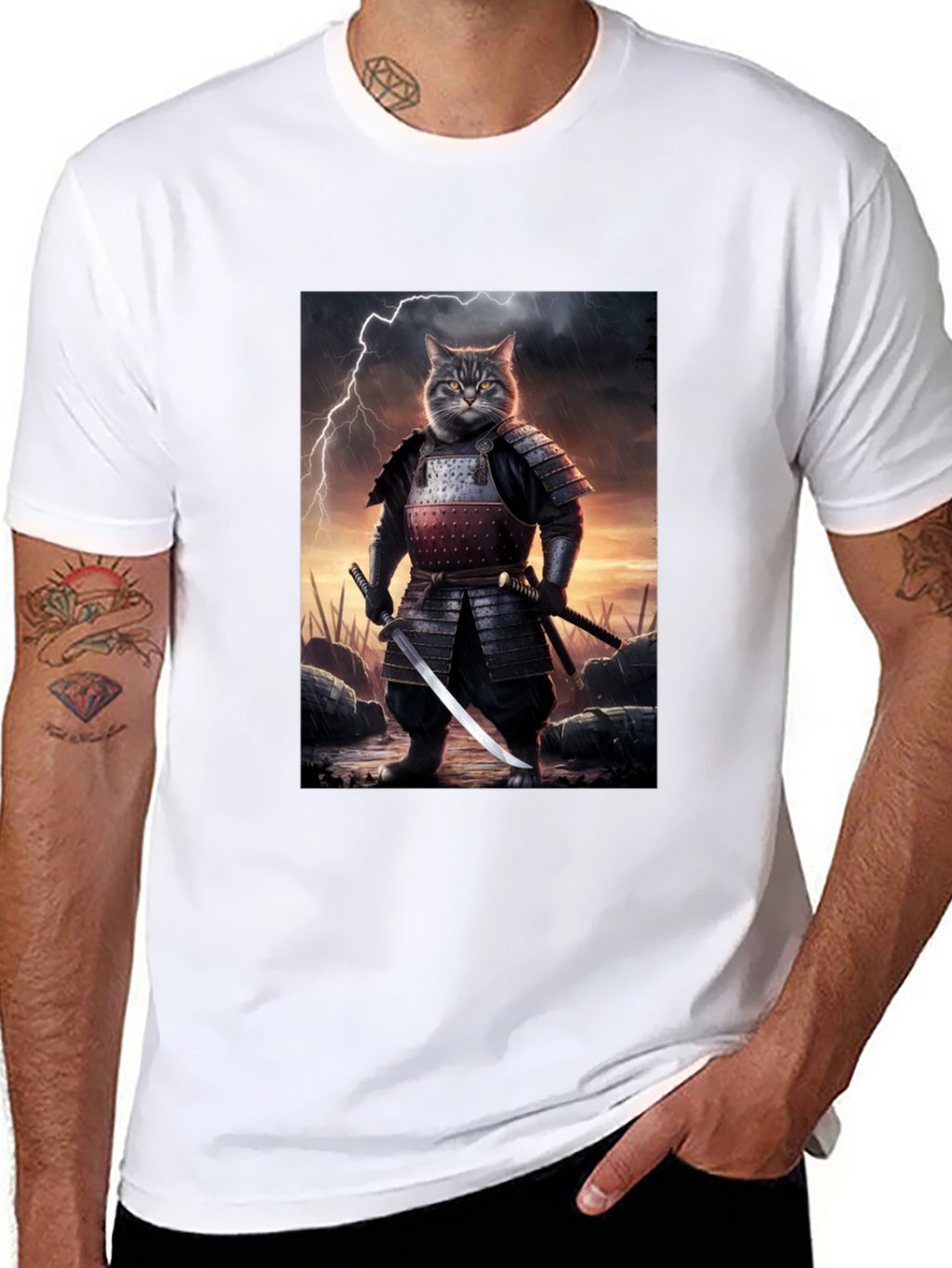 Samurai Cat T-Shirt - Unique Graphic Tee