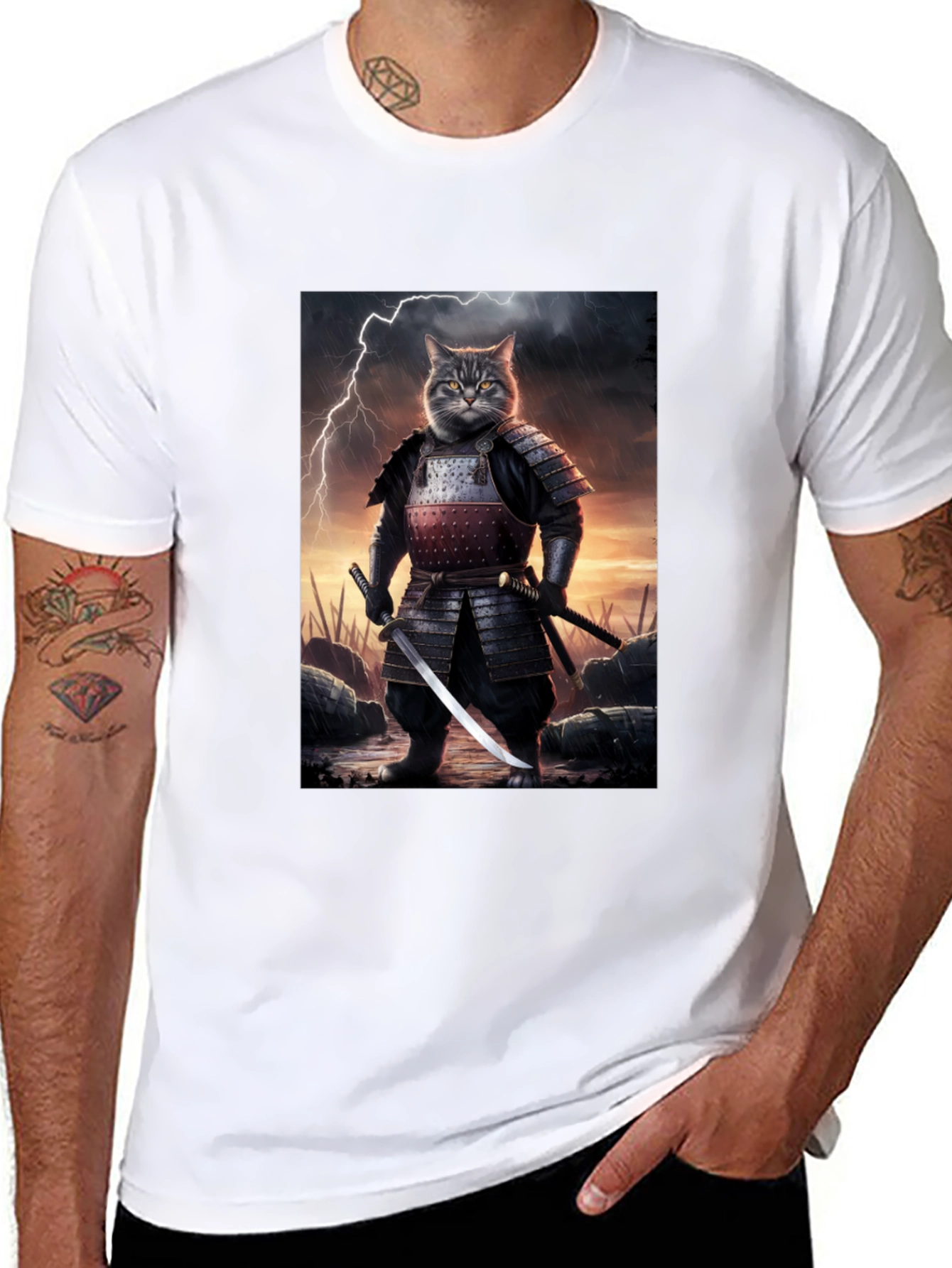 Samurai Cat T-Shirt - Unique Graphic Tee