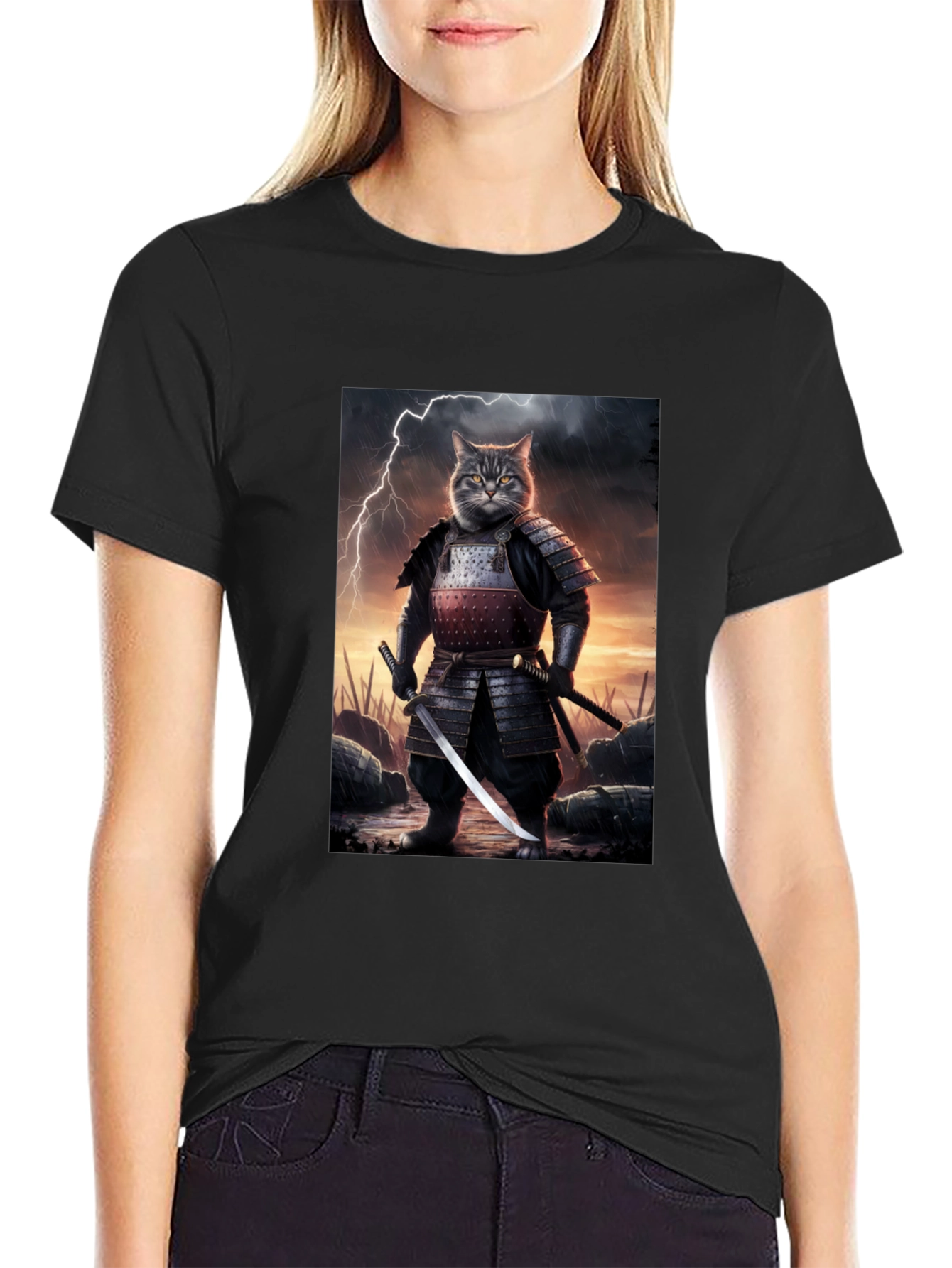 Samurai Cat T-Shirt - Unique Graphic Tee