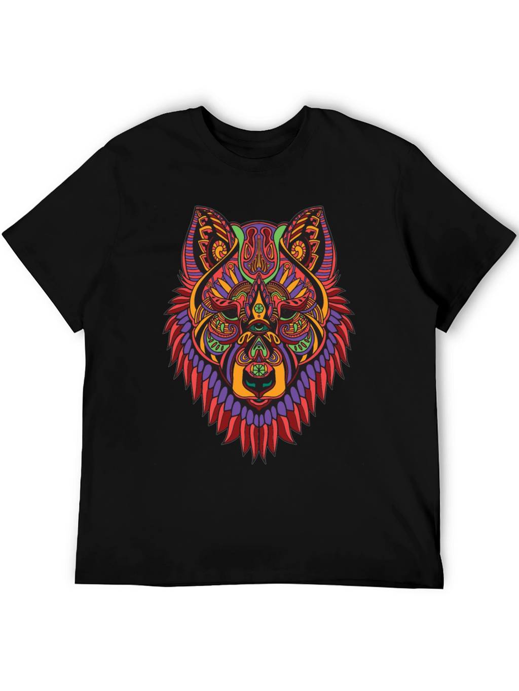 Psychedelic Wolf Graphic Tee - Mens Black T-Shirt