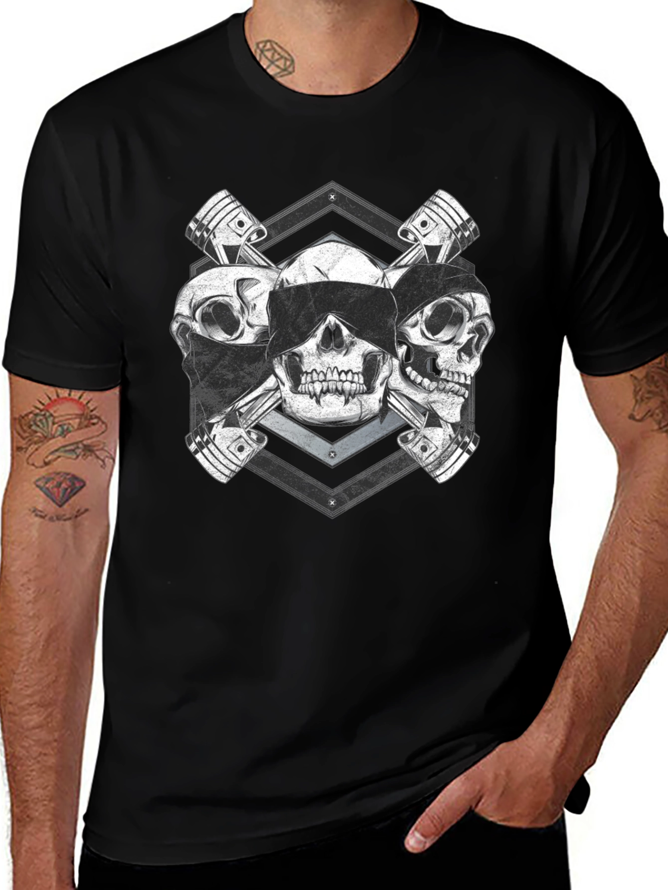 Skull & Piston Graphic Tee - Mechanic Style T-Shirt