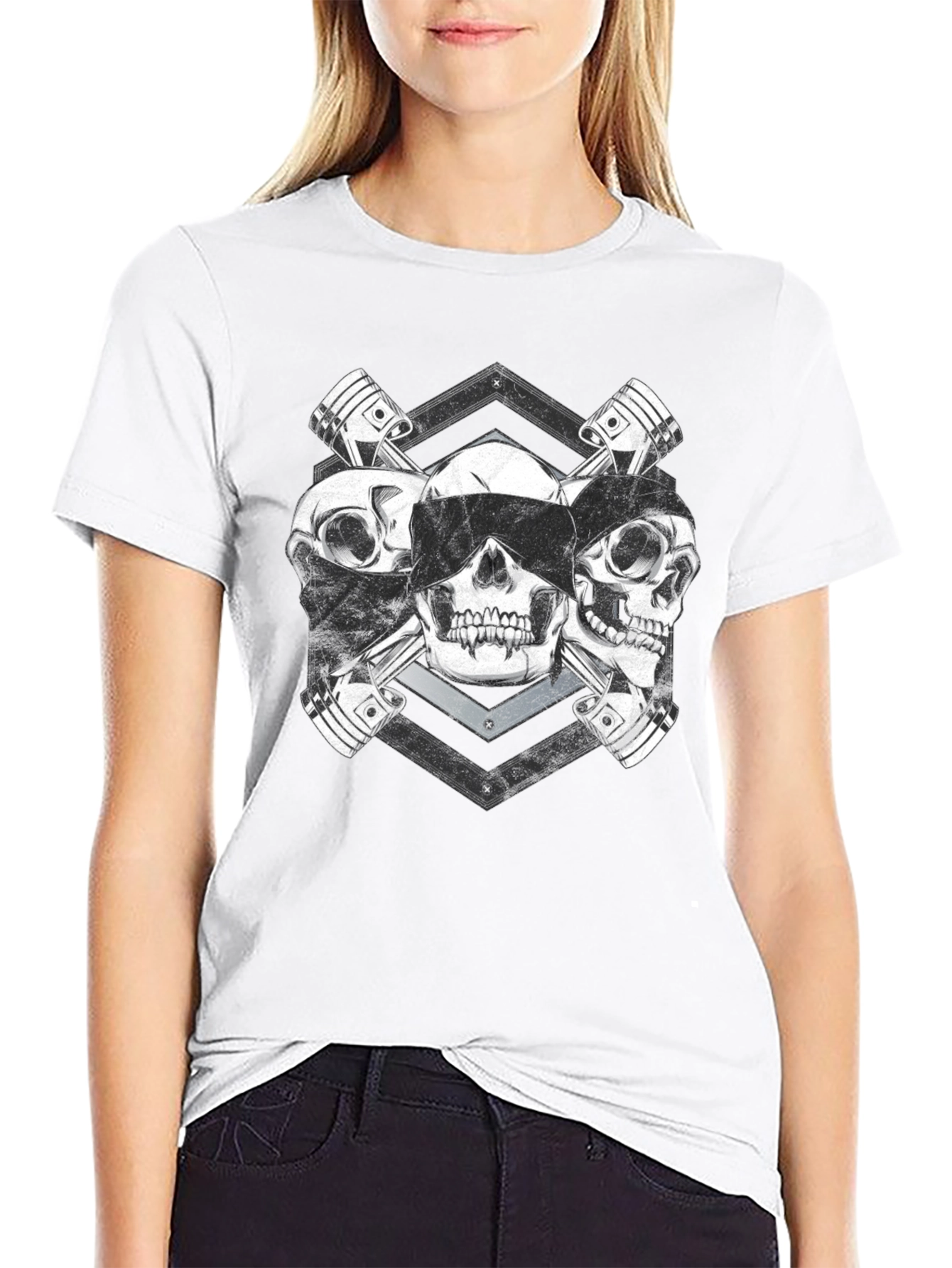 Skull & Piston Graphic Tee - Mechanic Style T-Shirt