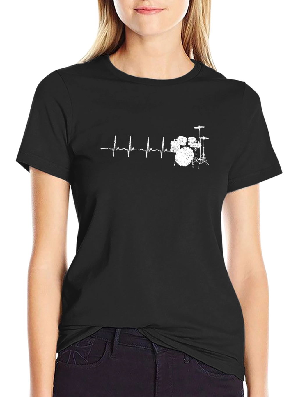 Drummer Heartbeat Graphic Tee - Black