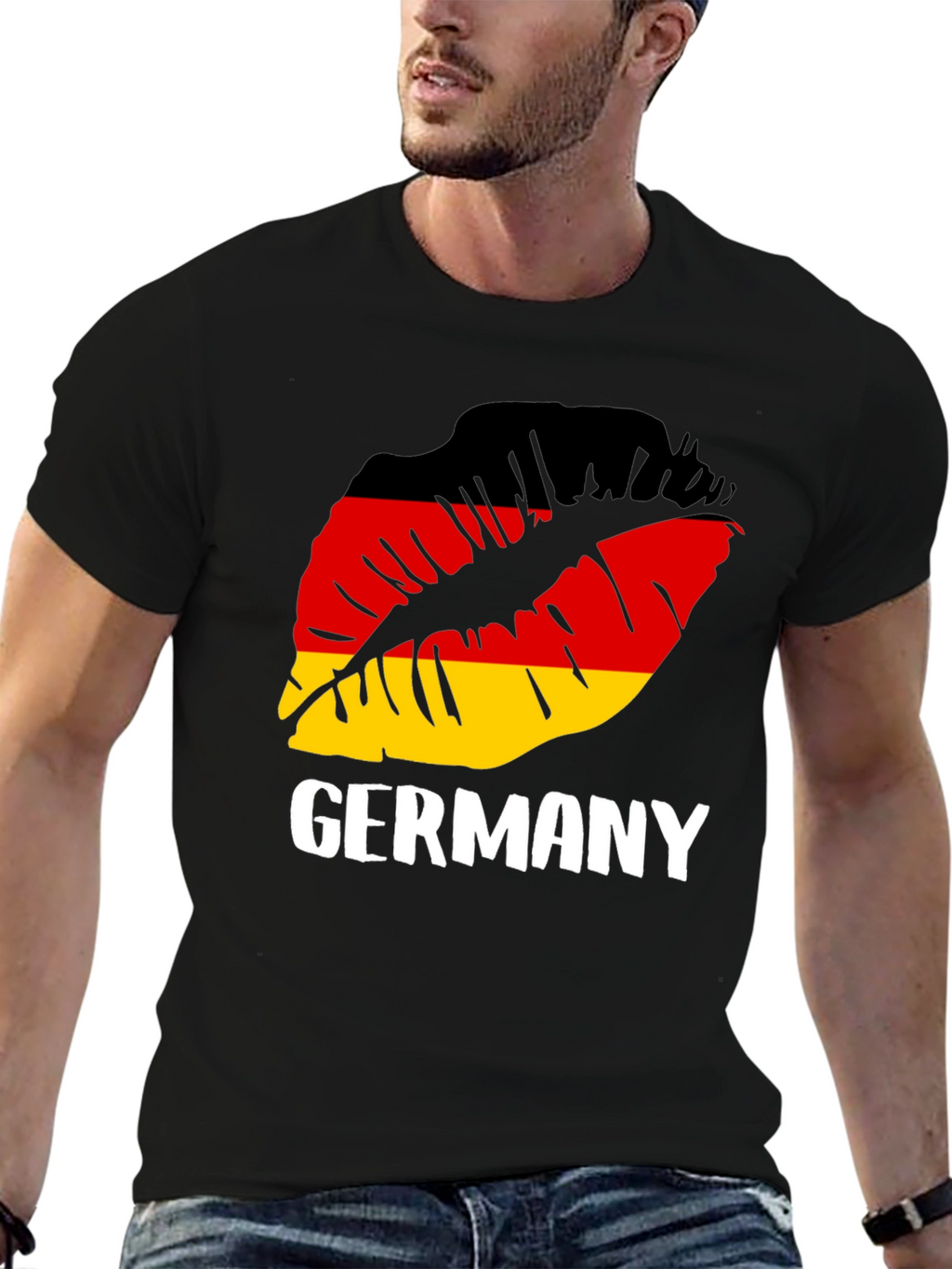 Germany Flag Lips Graphic Tee - Black