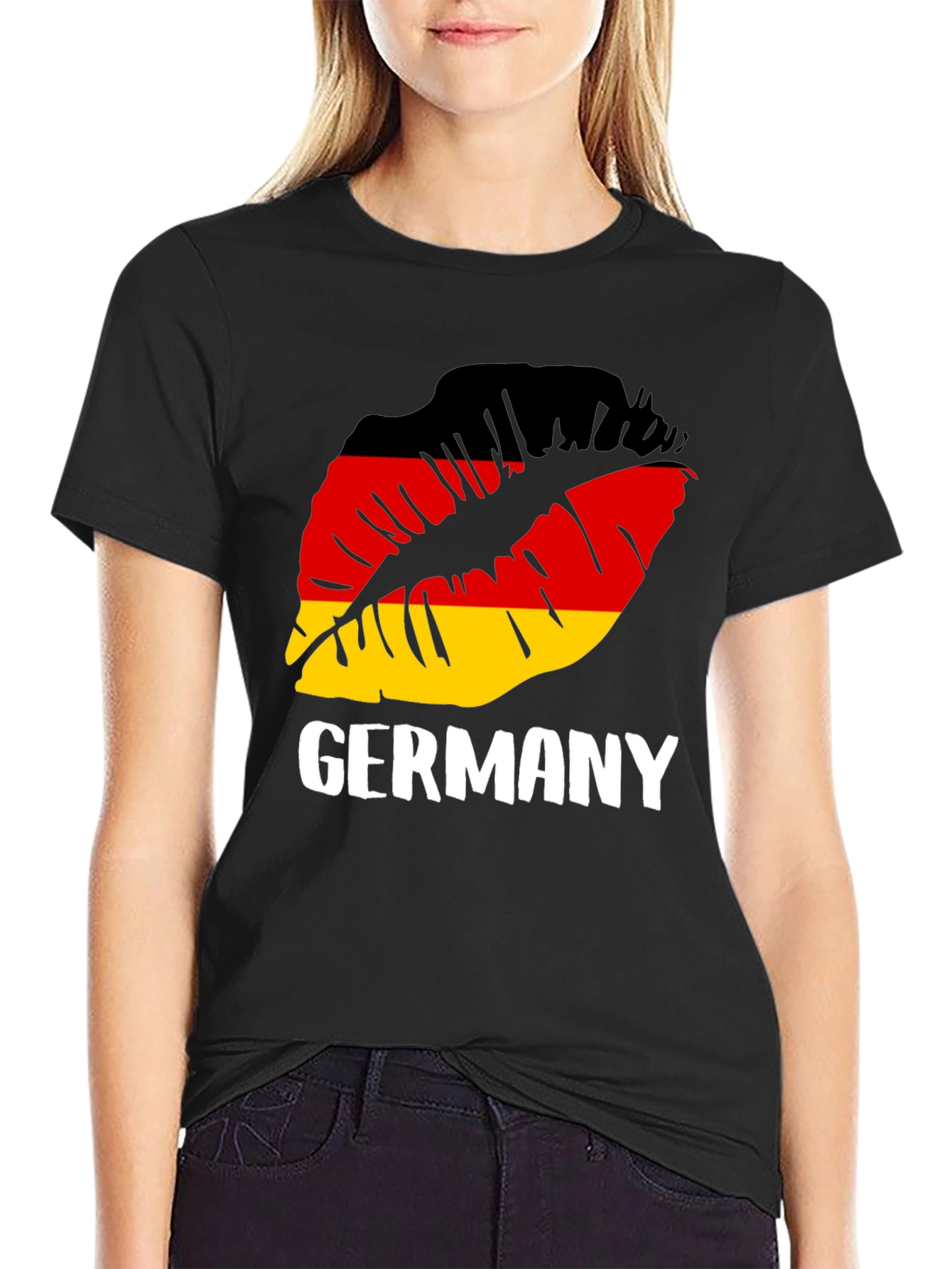 Germany Flag Lips Graphic Tee - Black