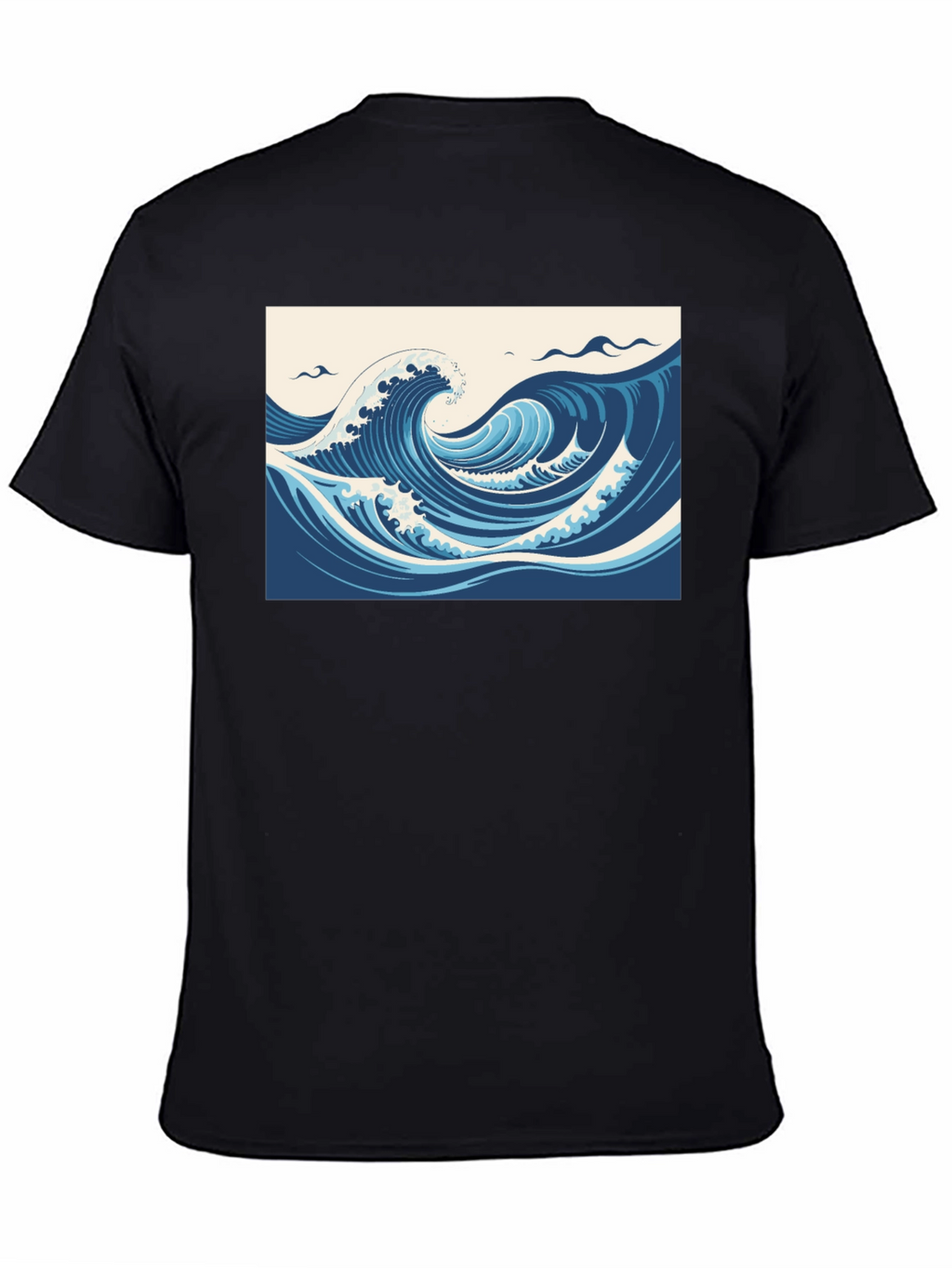 Ocean Wave Graphic Tee - Black Cotton T-Shirt
