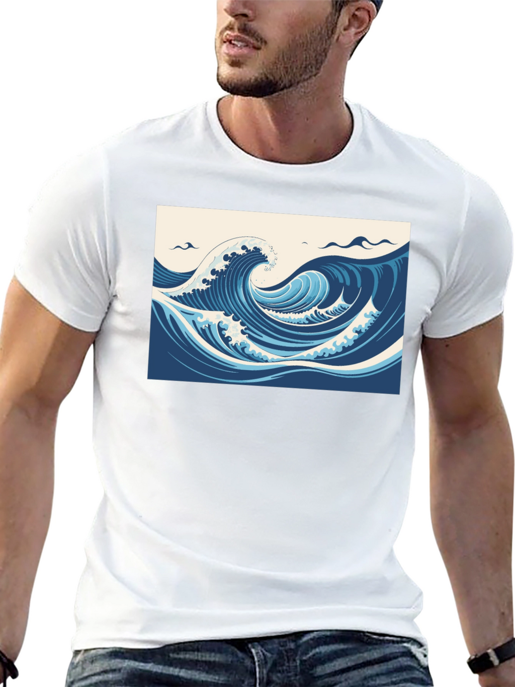 Ocean Wave Graphic Tee - Black Cotton T-Shirt
