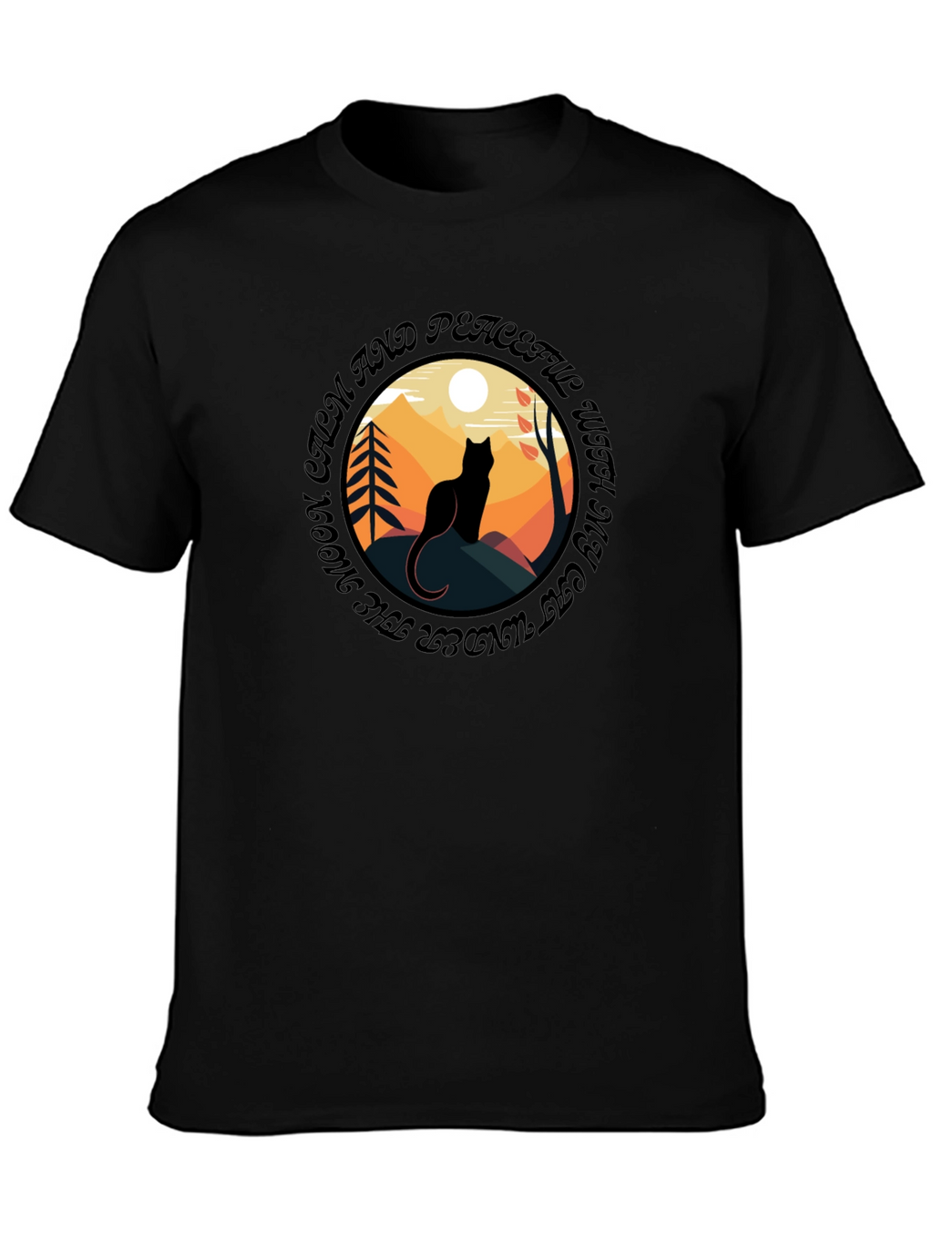 Calm Cat Under Moon T-Shirt - Peaceful Graphic Tee